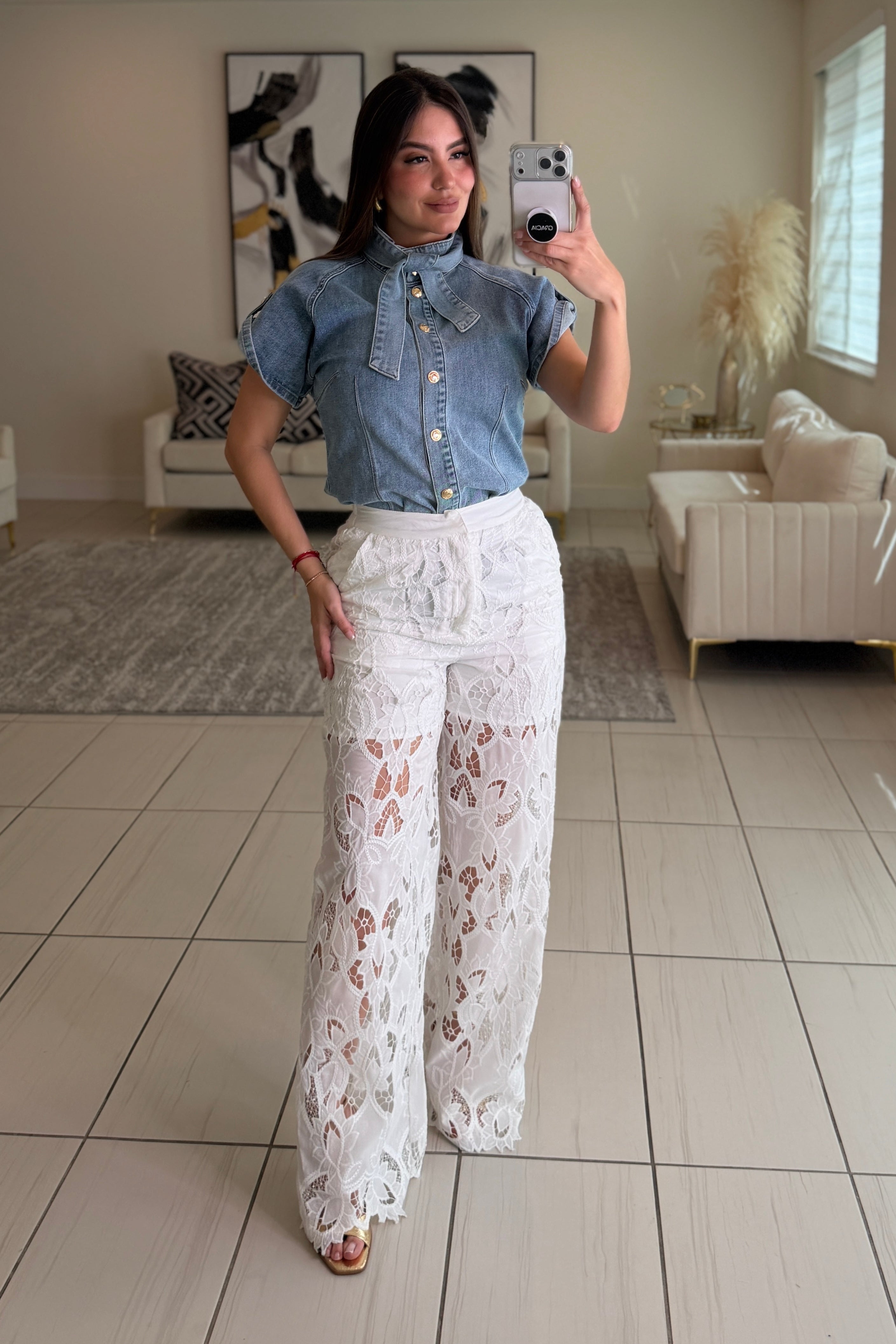 Solscite Petal Crochet White Pants