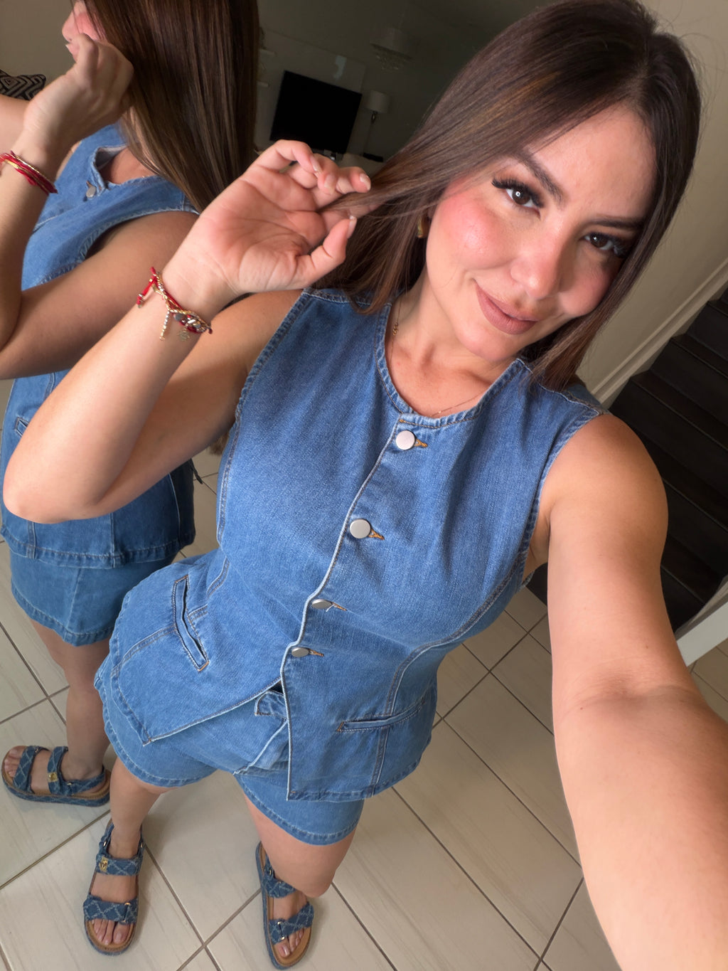 Romantic Drift Blue Denim Short Set