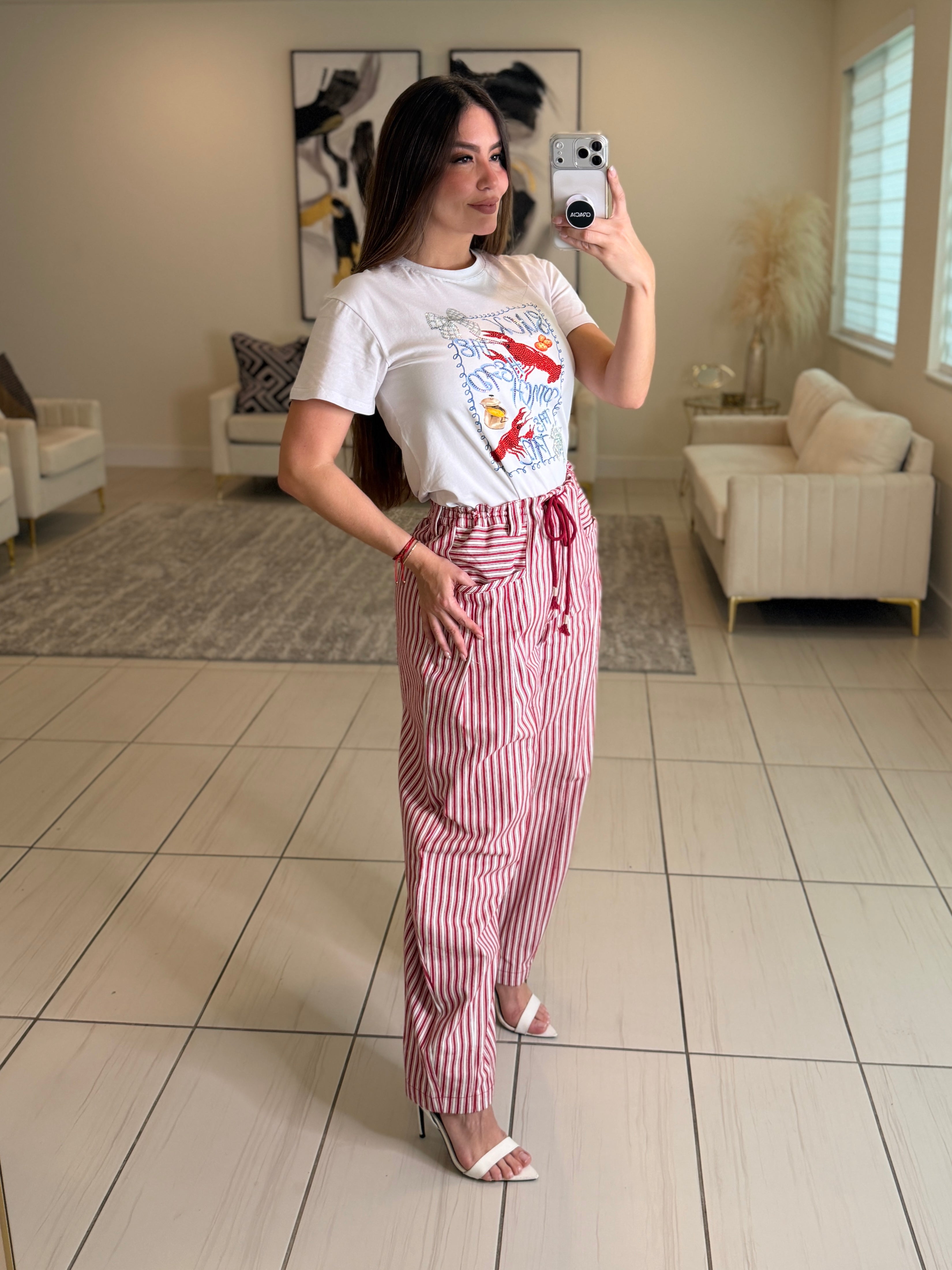 Dainty Stripes Red and White Barrel Pants