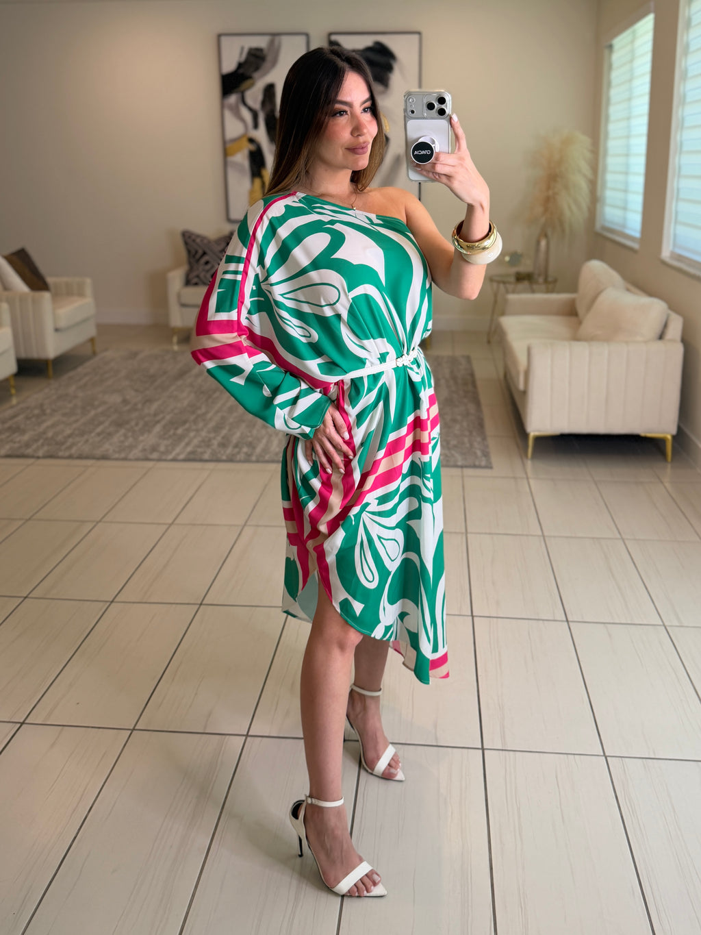 Whispered Romance Floral Green Dress