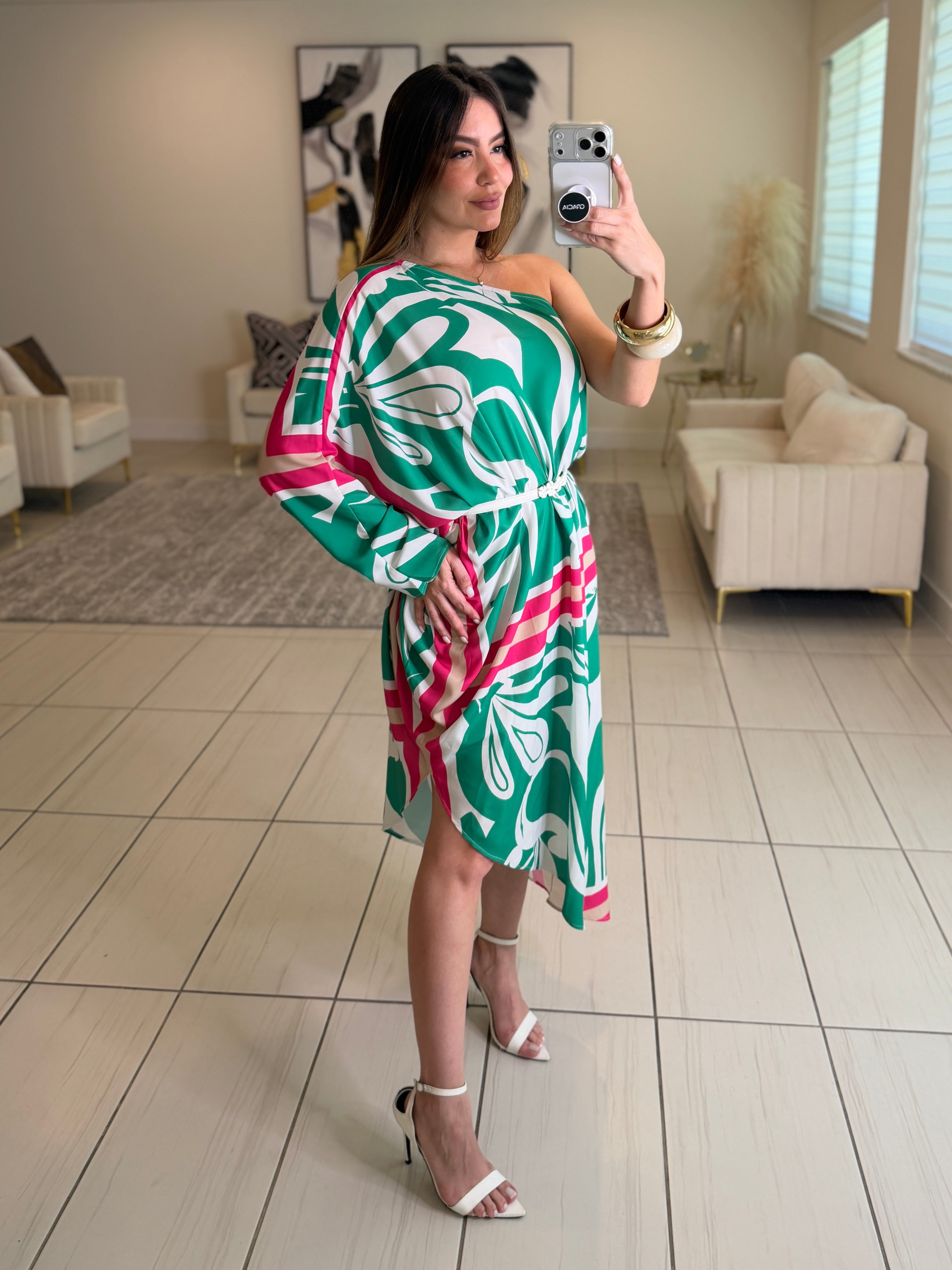 Whispered Romance Floral Green Dress