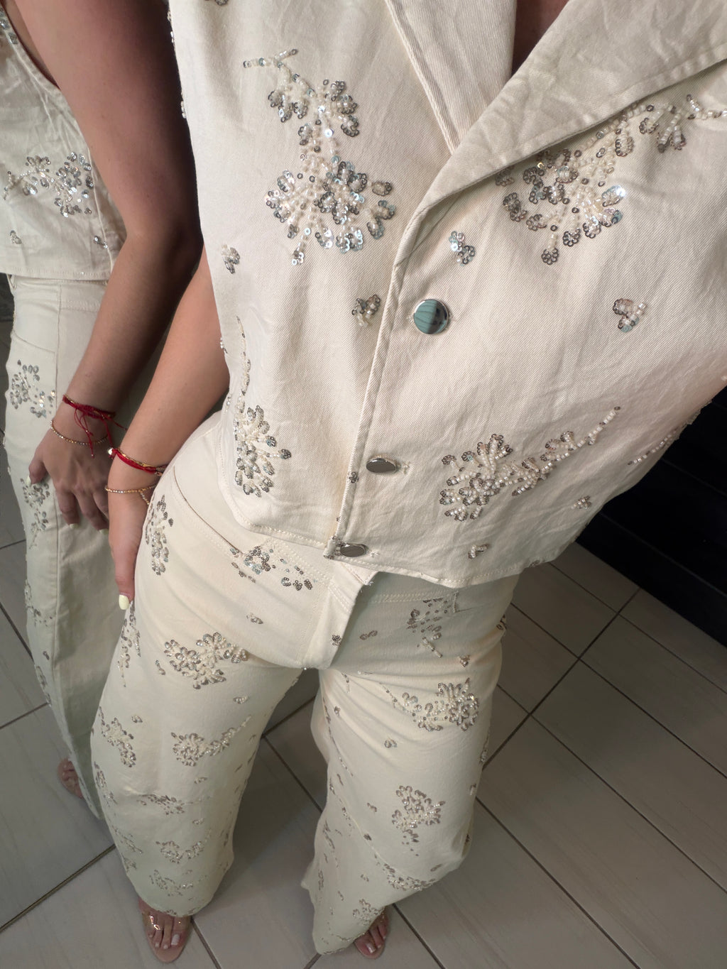 Blossom Sequin Beige Pant Set