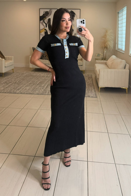 Icon Status Knit Black Midi Dress