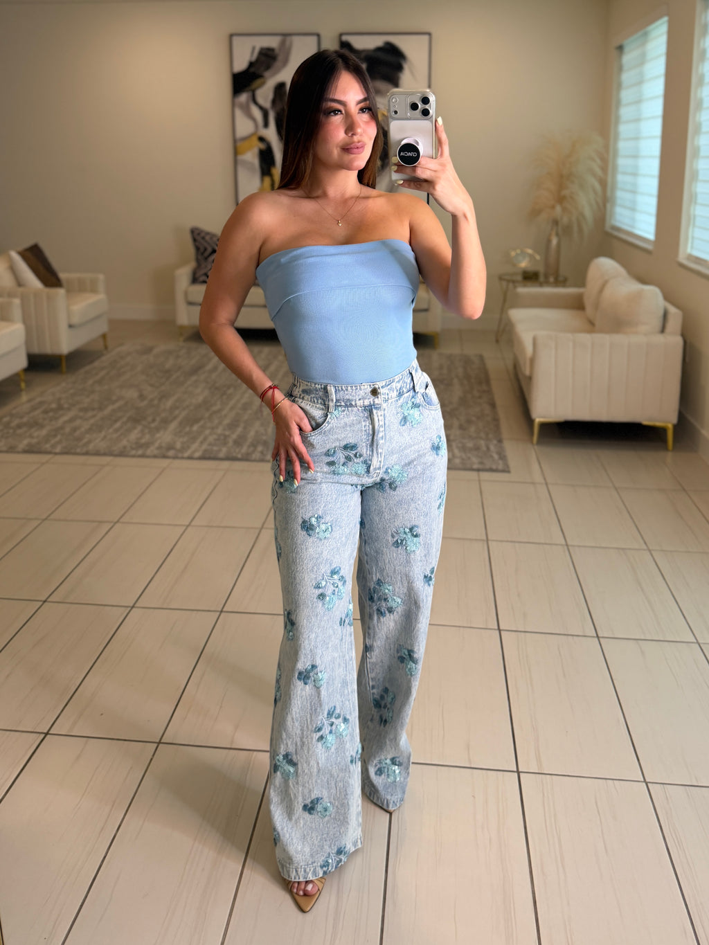 Chic Bandeau Neck Blue Top