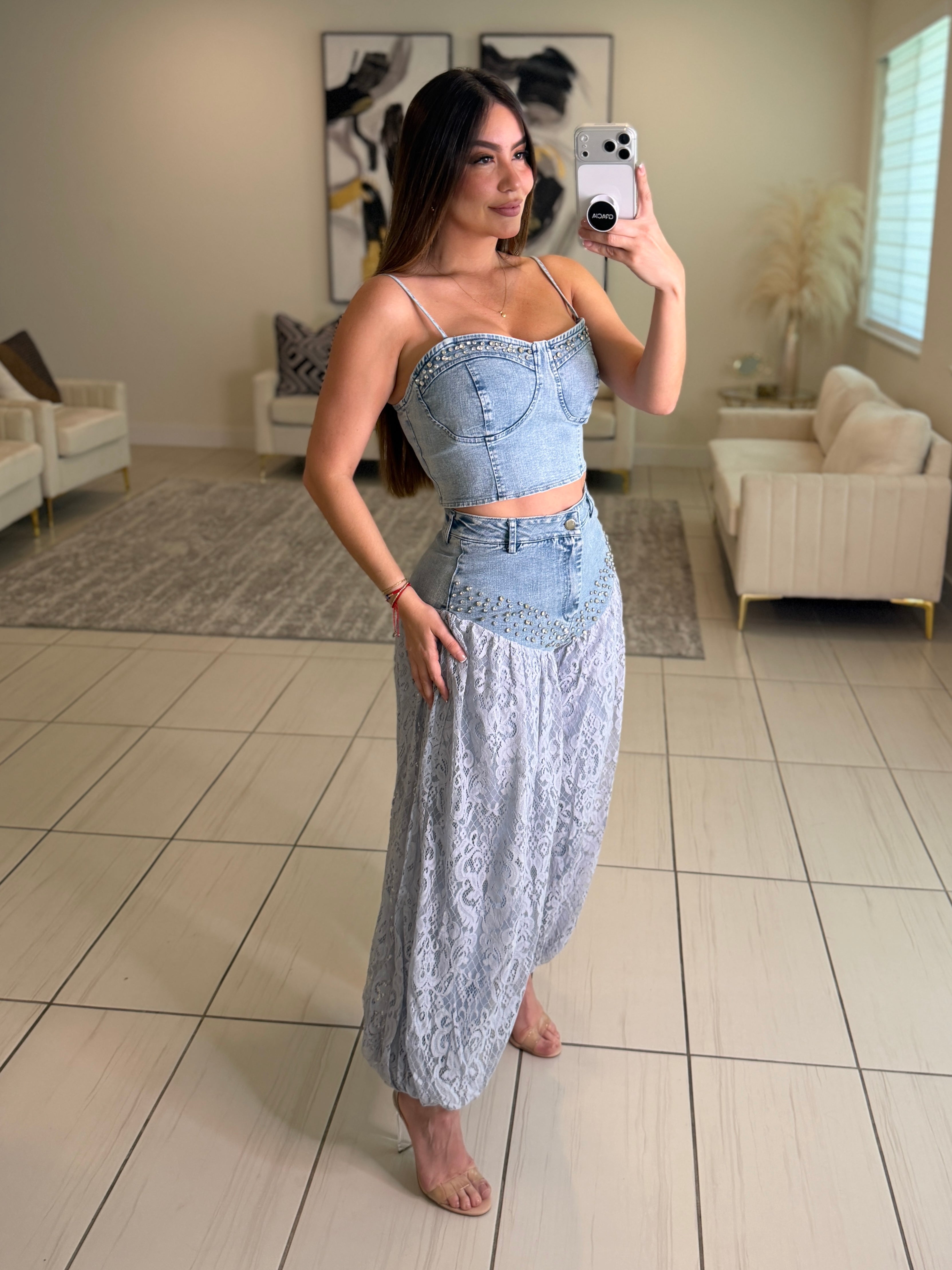 Radiant Prairie Lace Blue Pant Set