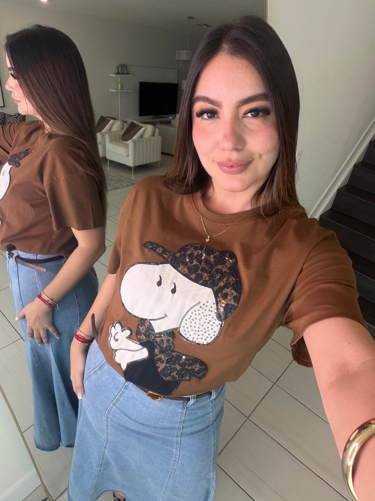 Coquette Print Brown Tshirt