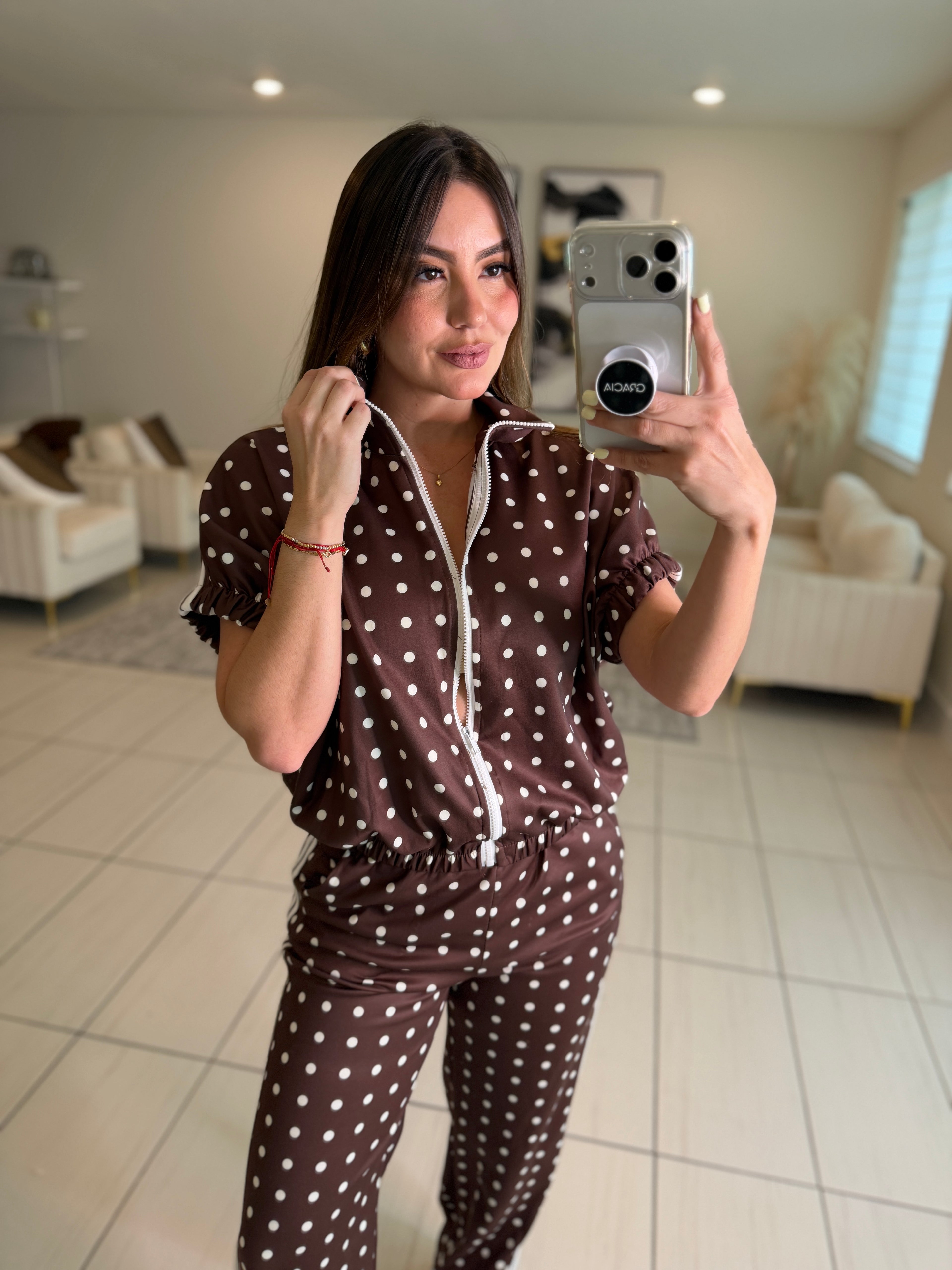 Italian Dots Brown Pants Set