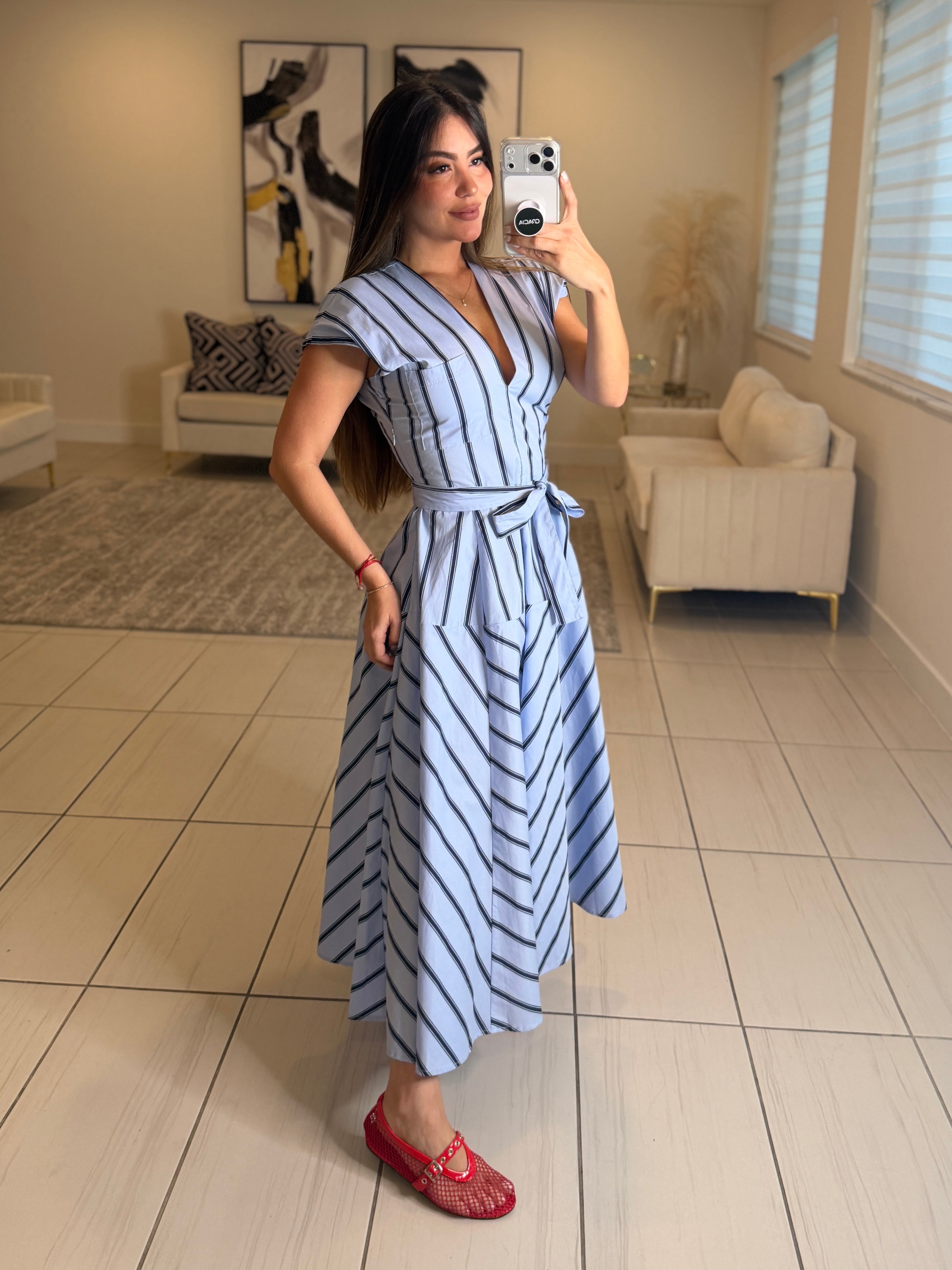 Radiant Stripes Blue Midi Dress