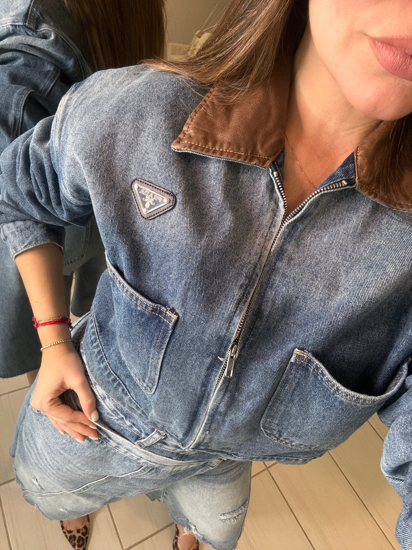 Iconic Brown Contrast Denim Jacket