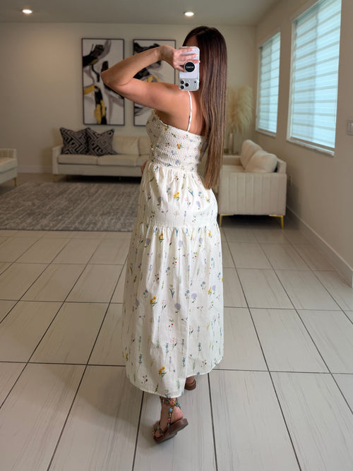 Sweet Floral Beige Dress