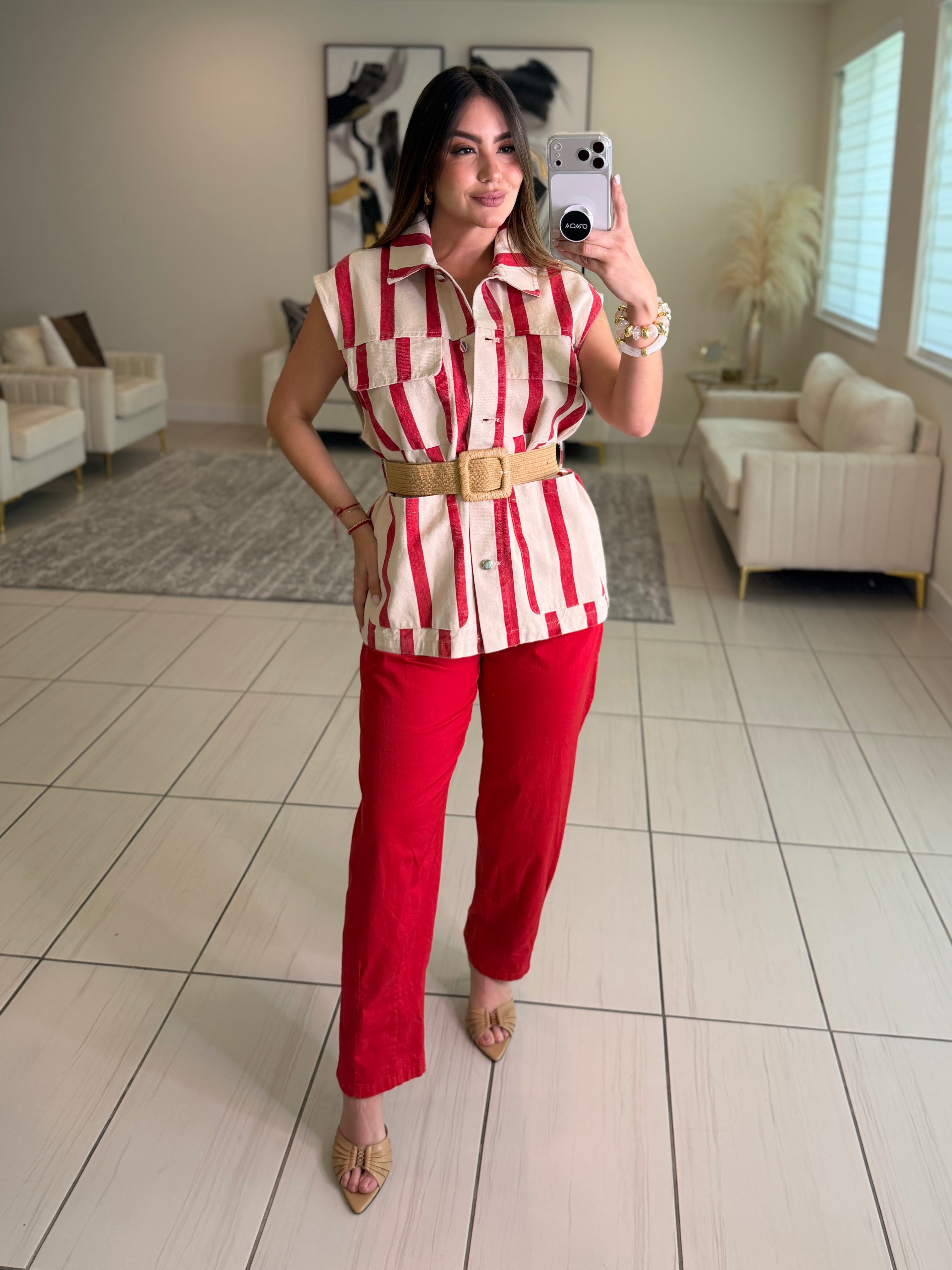 Divine Striped Red and Beige Jacket