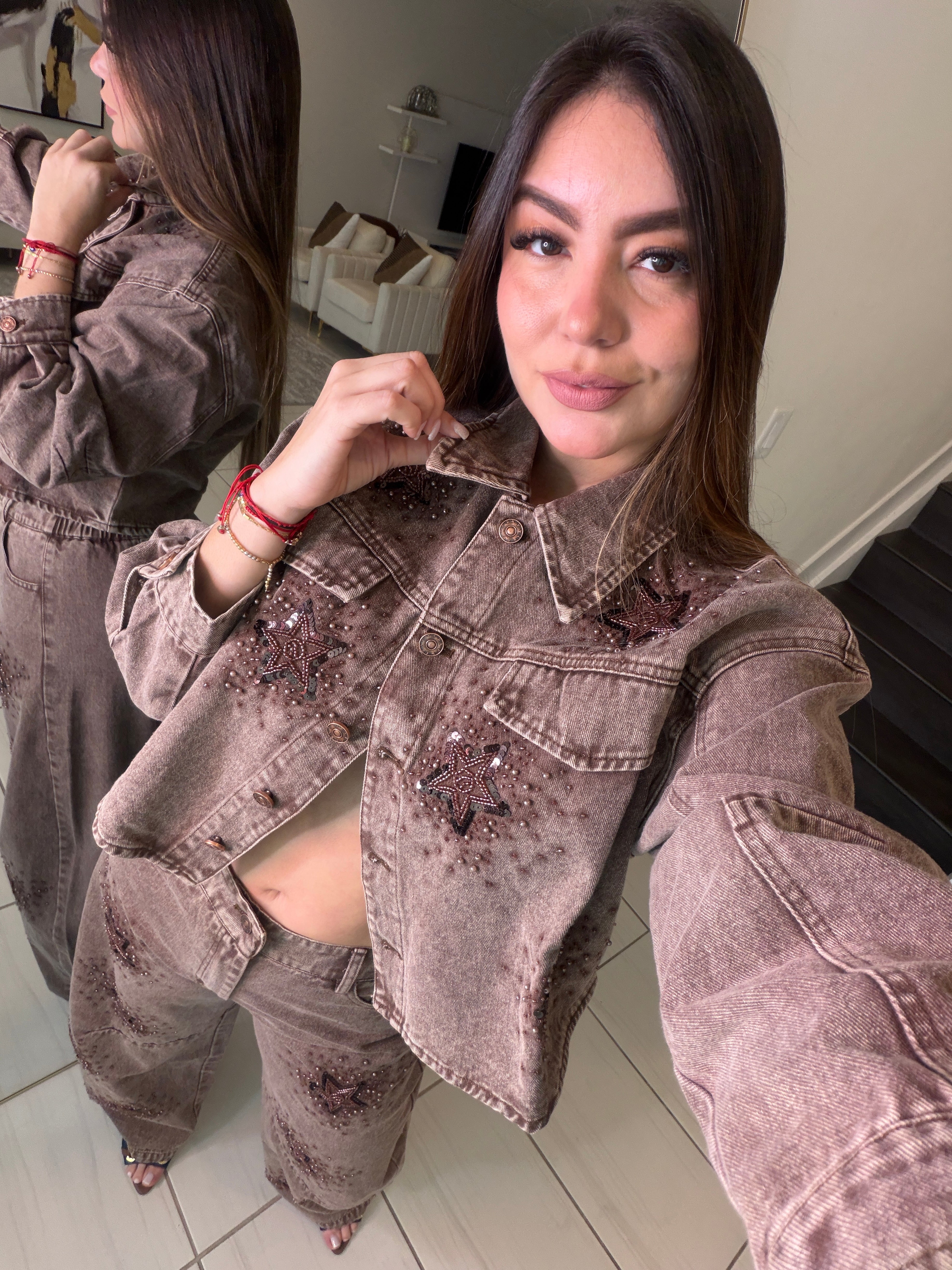 Stars Allure Brown Denim Pant Set