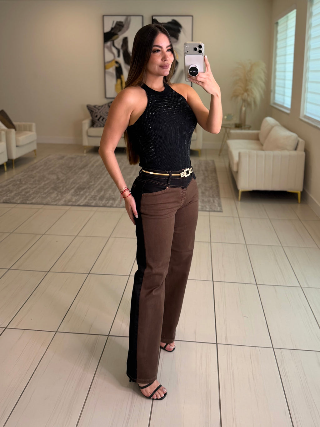 Rhinestones Effect Black Top