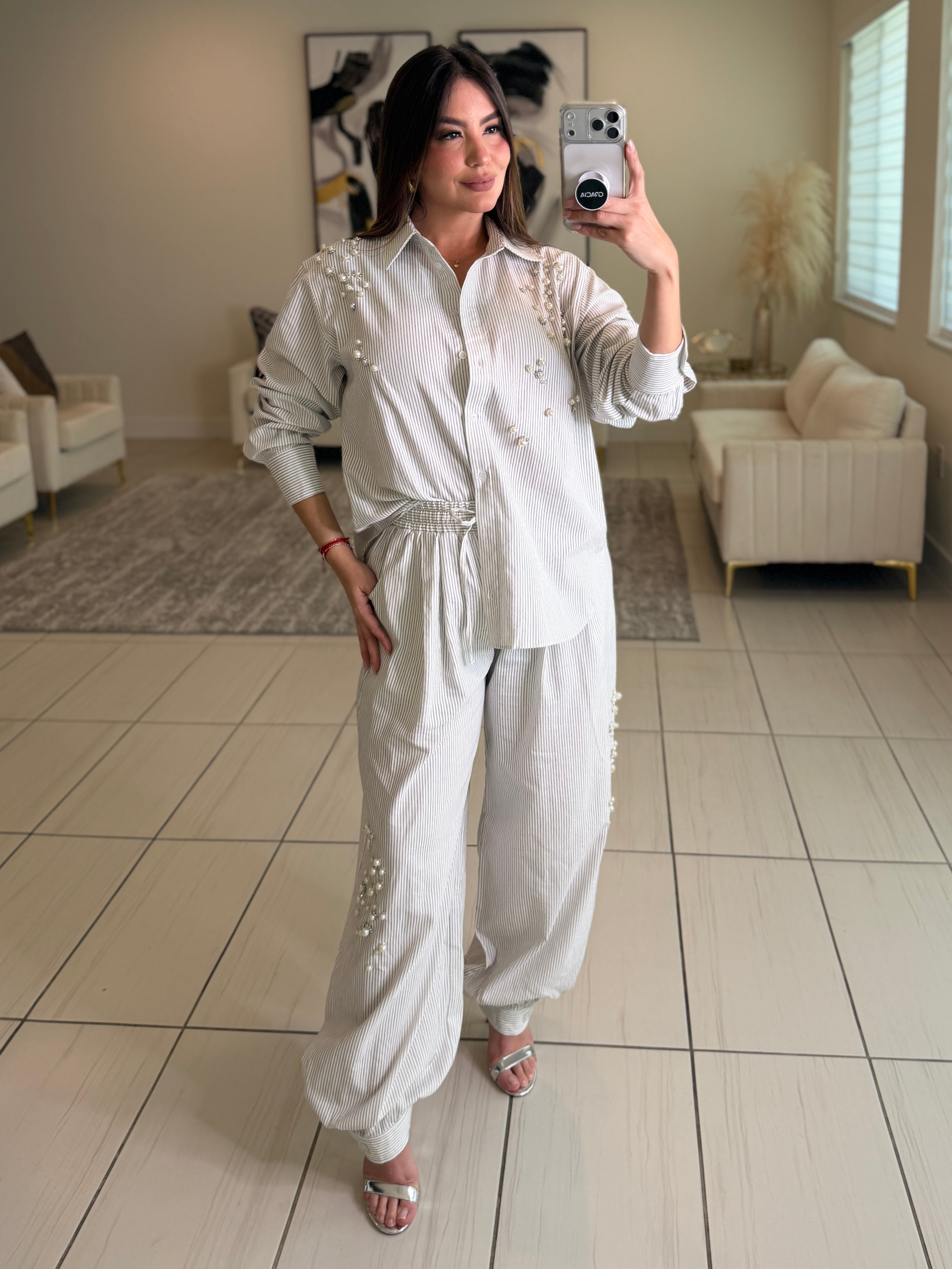 Opulent Stripes White Balloon Pant Set