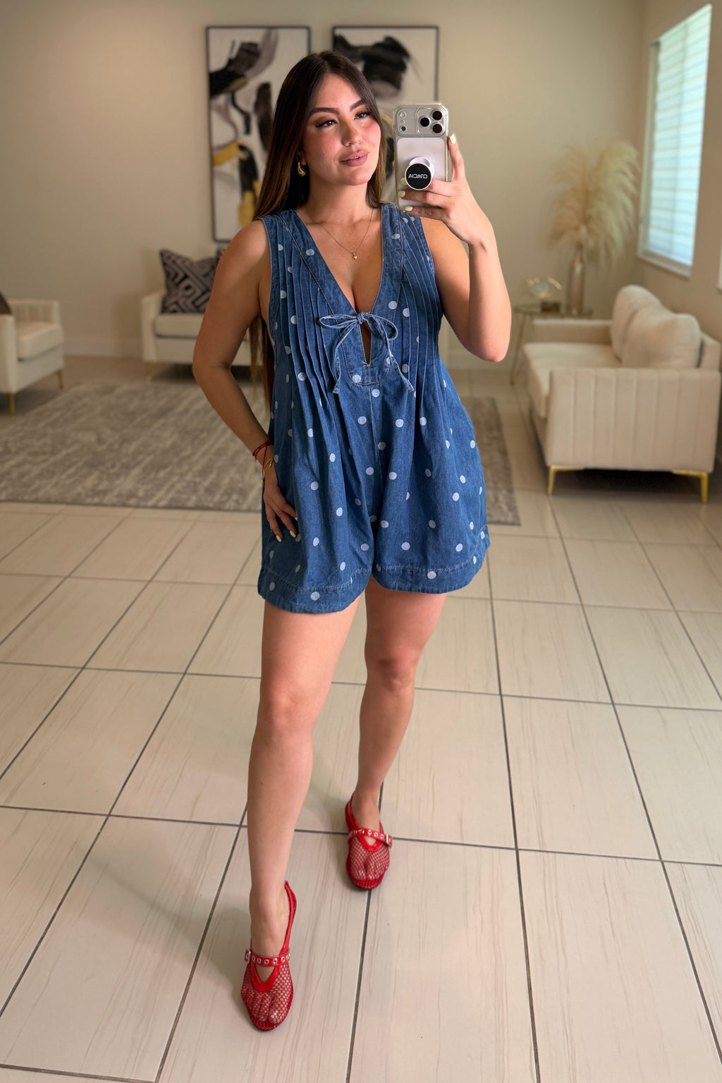 Primrose Dots Denim Romper
