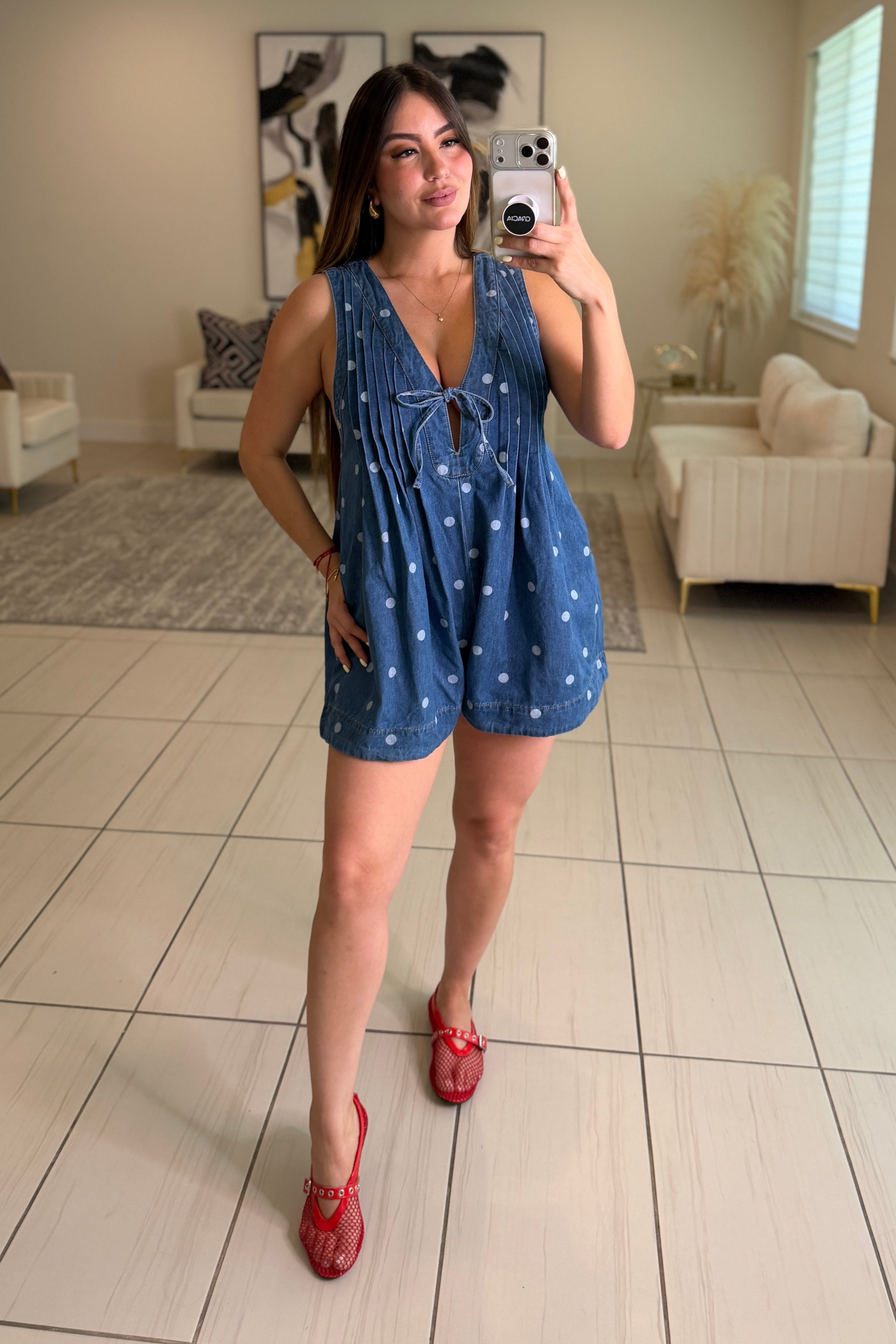 Primrose Dots Denim Romper