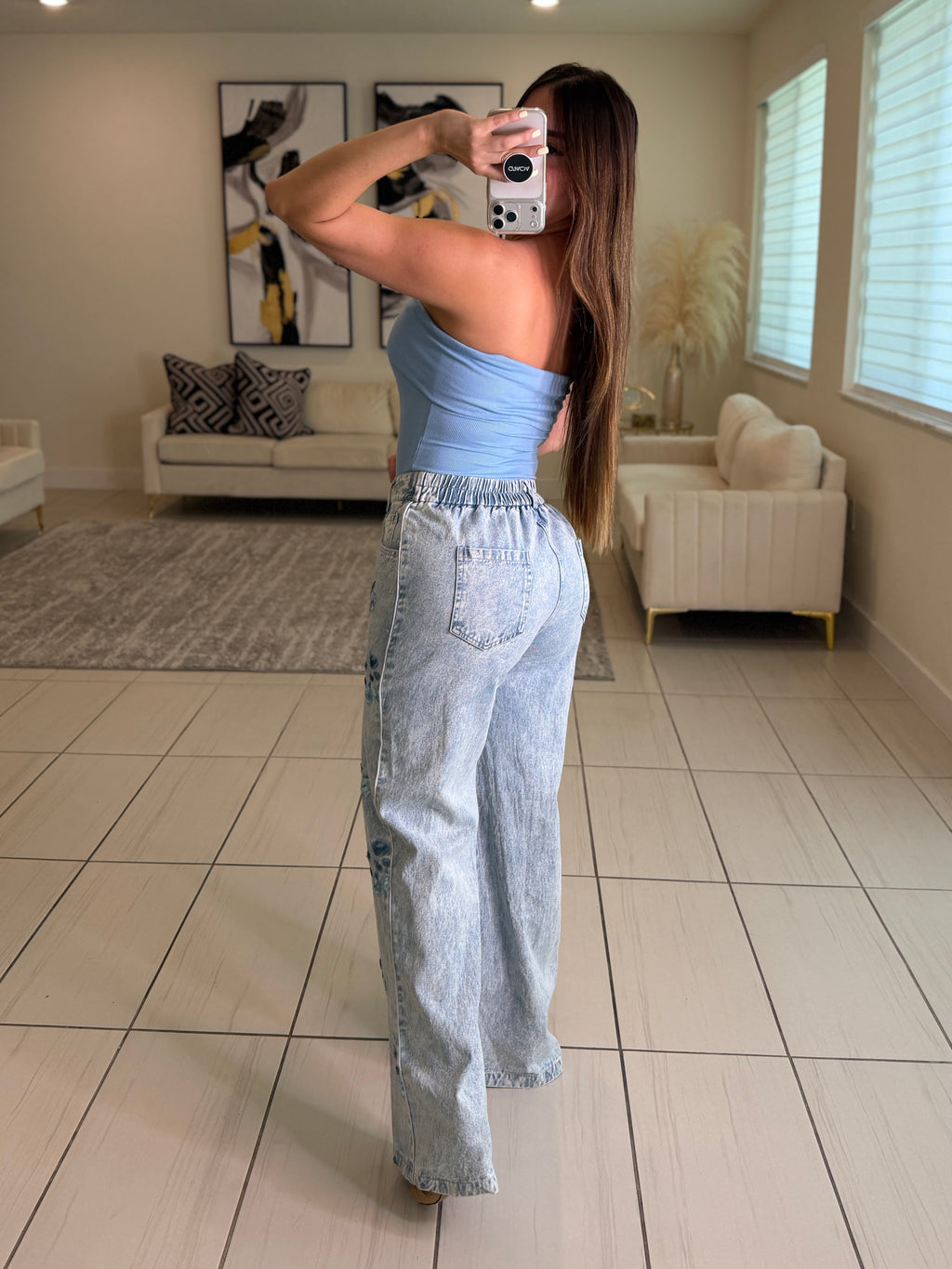Chic Bandeau Neck Blue Top