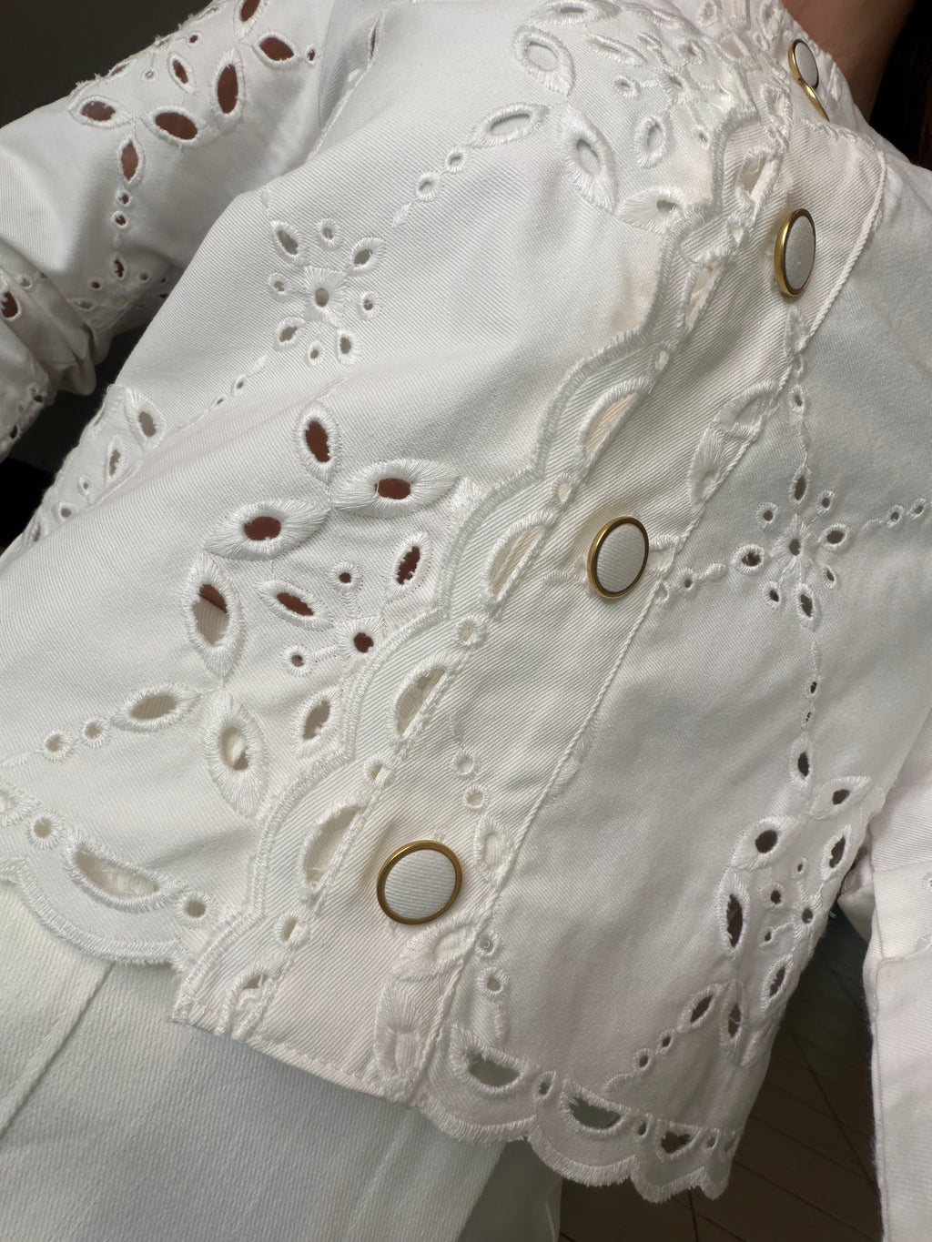 Decorative Eyelet White Jacket