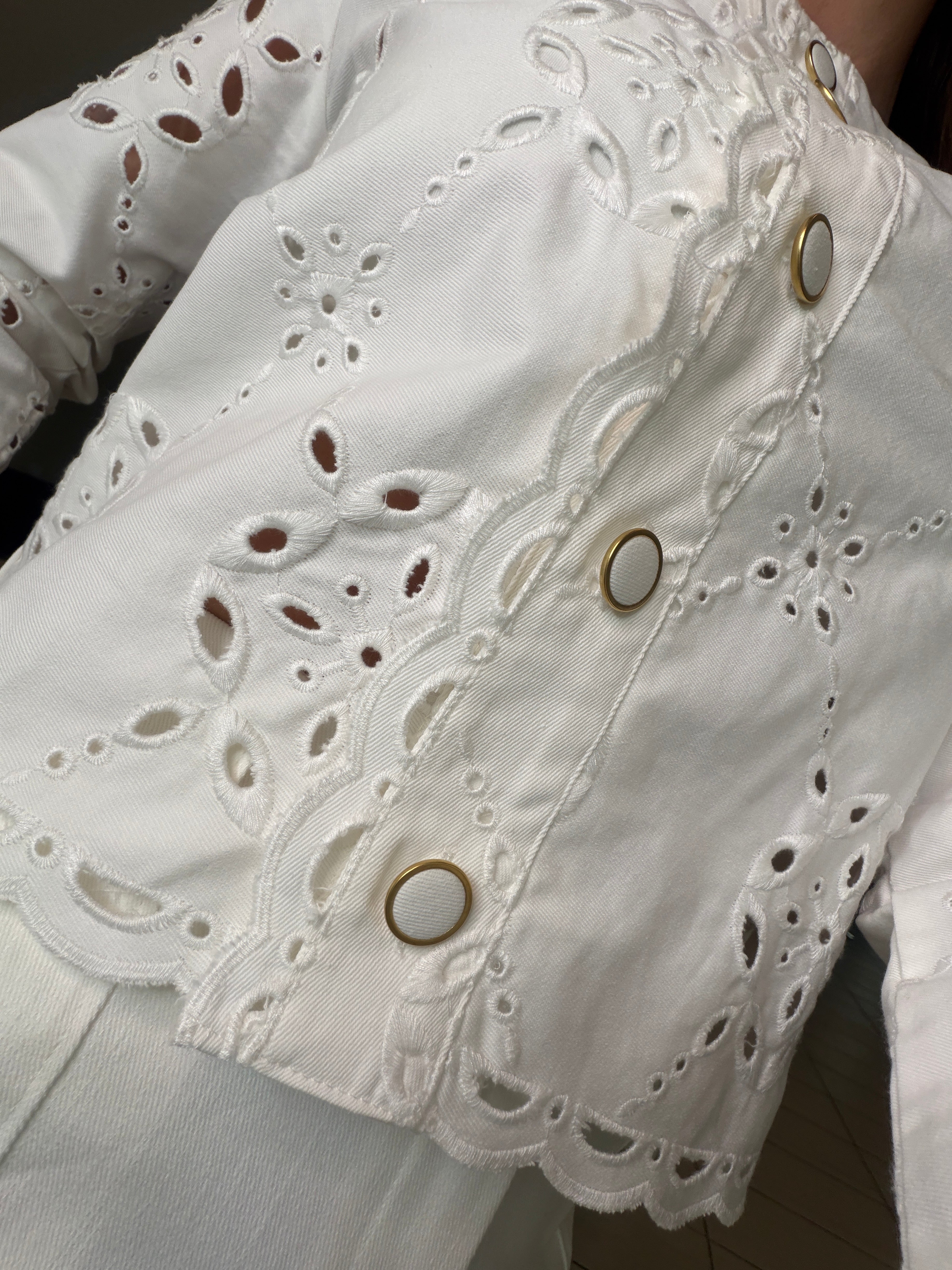 Decorative Eyelet White Jacket