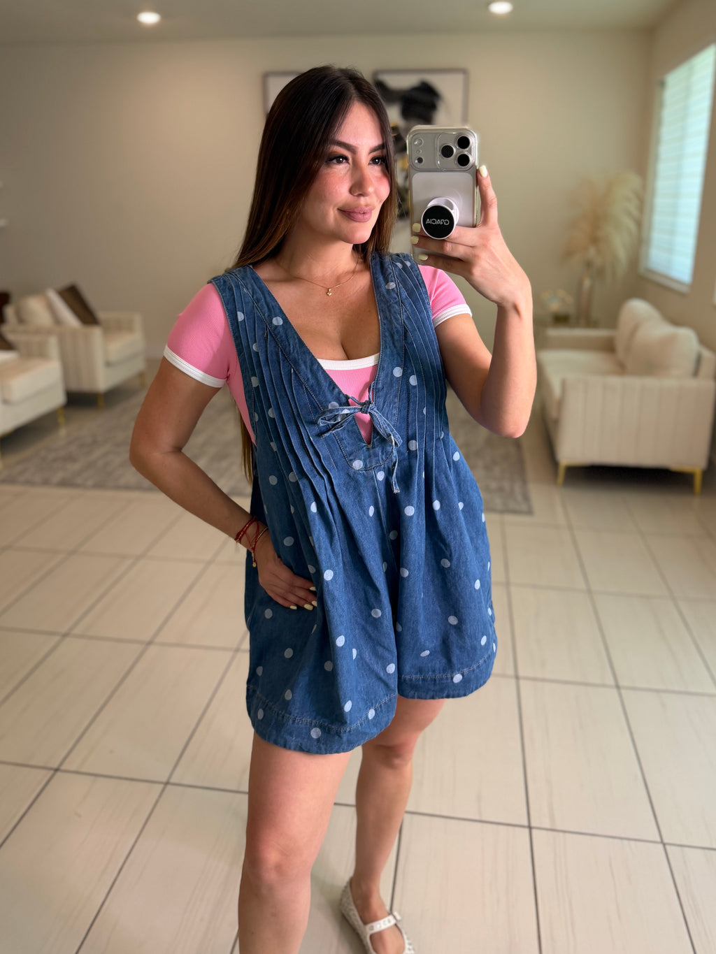 Primrose Dots Denim Romper