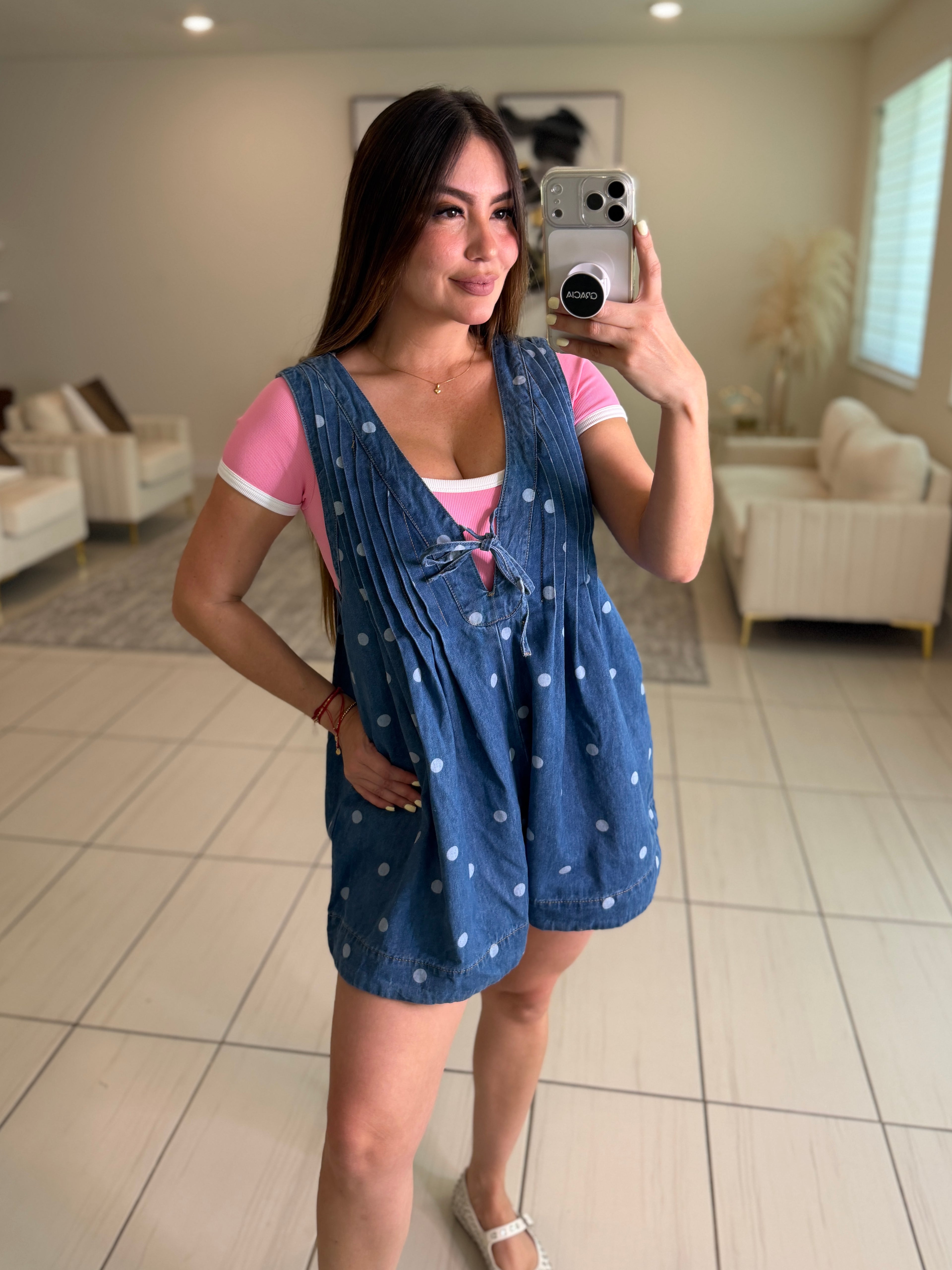 Primrose Dots Denim Romper