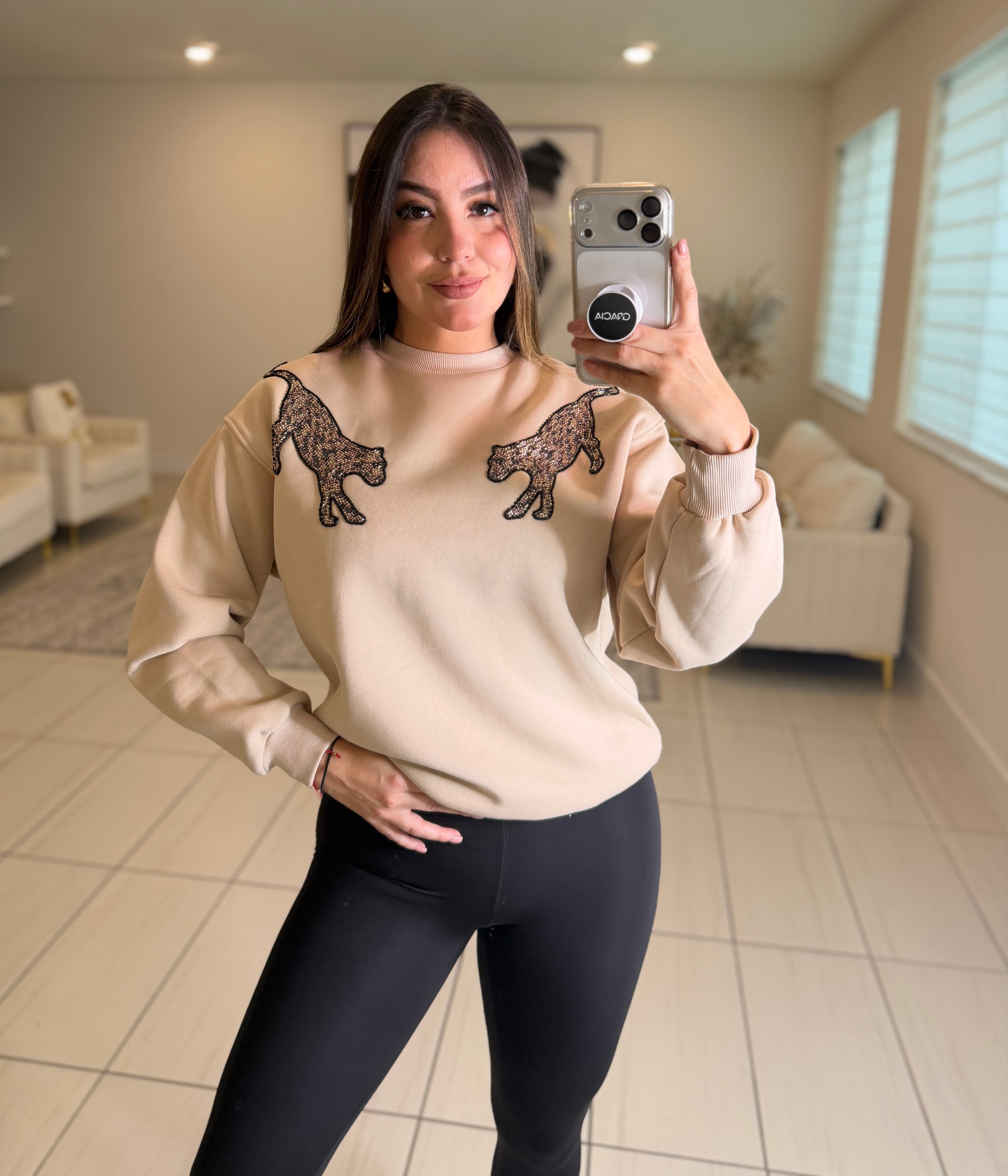 Roar Tiger Fashion Beige Sweater