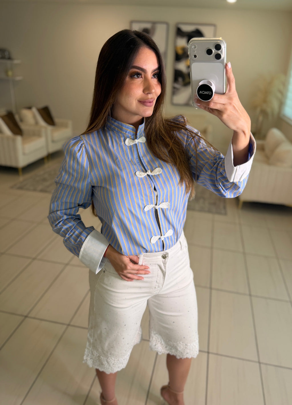 Oriental Striped Blue Shirt
