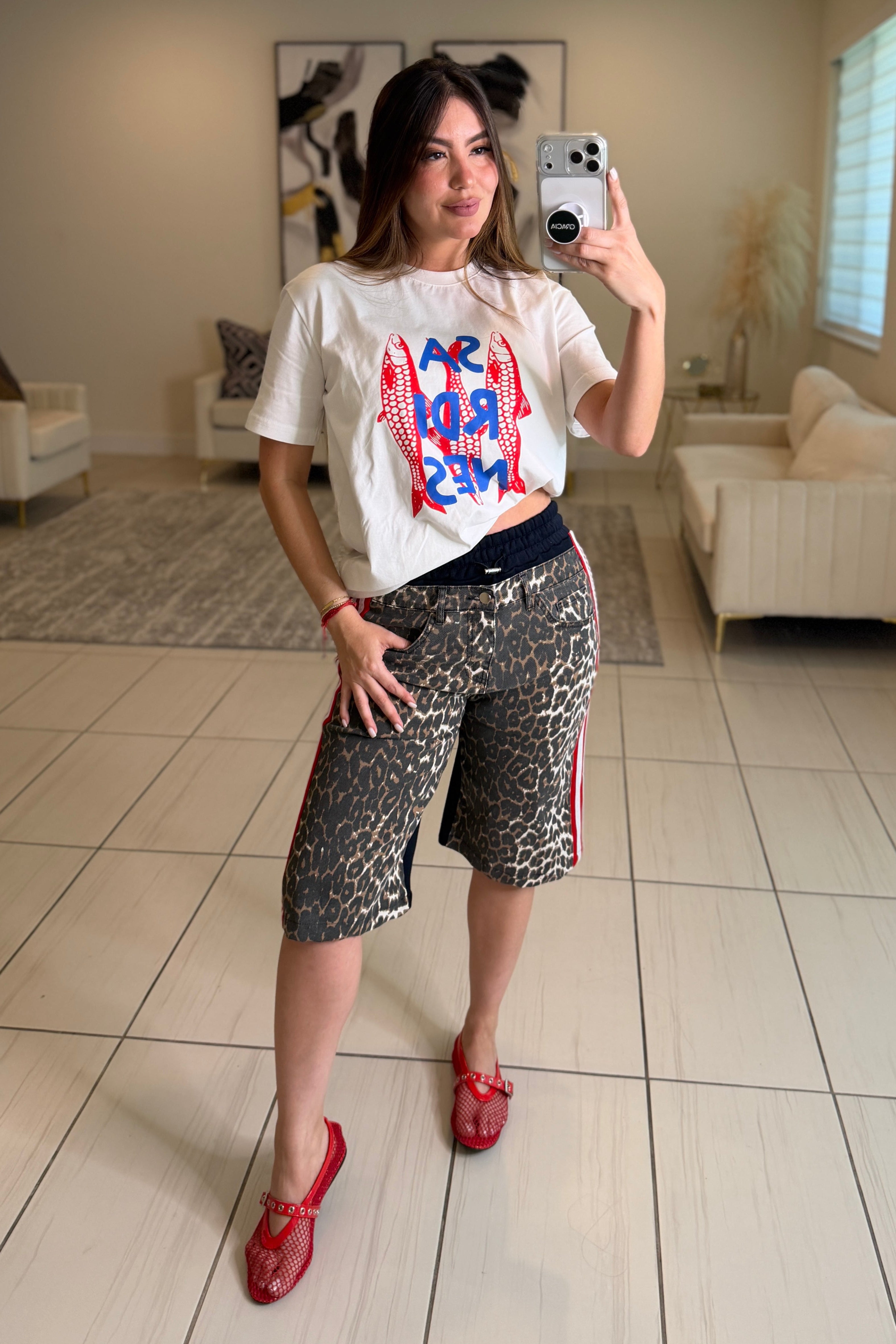 Wild Leopard Red Stripes Shorts