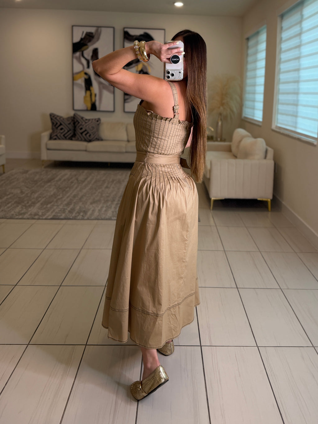 Enchanted Veil Khaki Dress