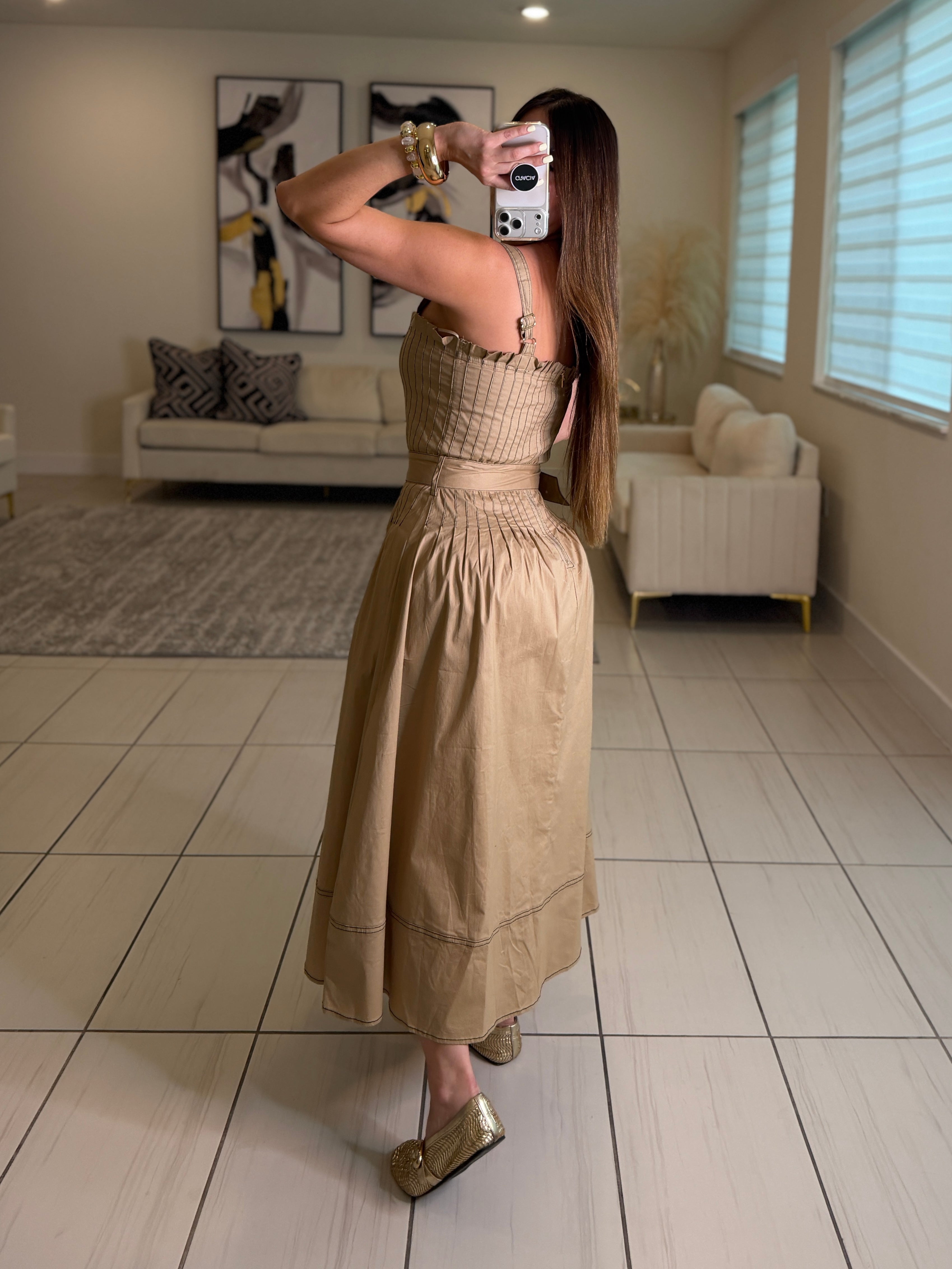 Enchanted Veil Khaki Dress