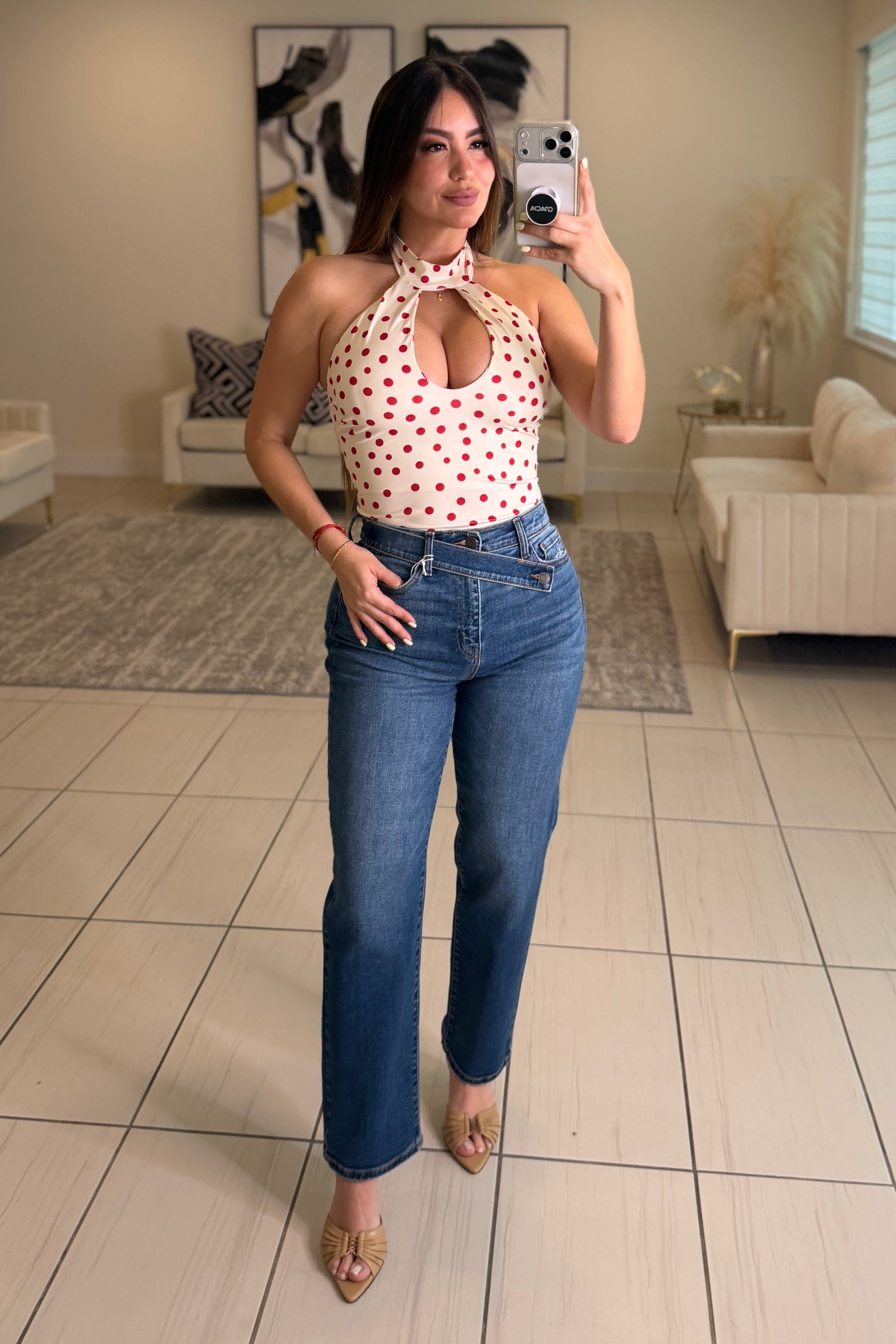 Cross Belt Straight Denim Pants
