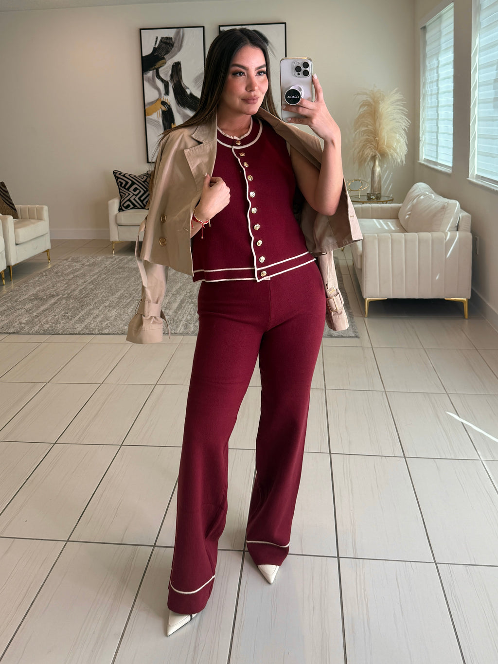 Divine Knit Red Wine Pant Set