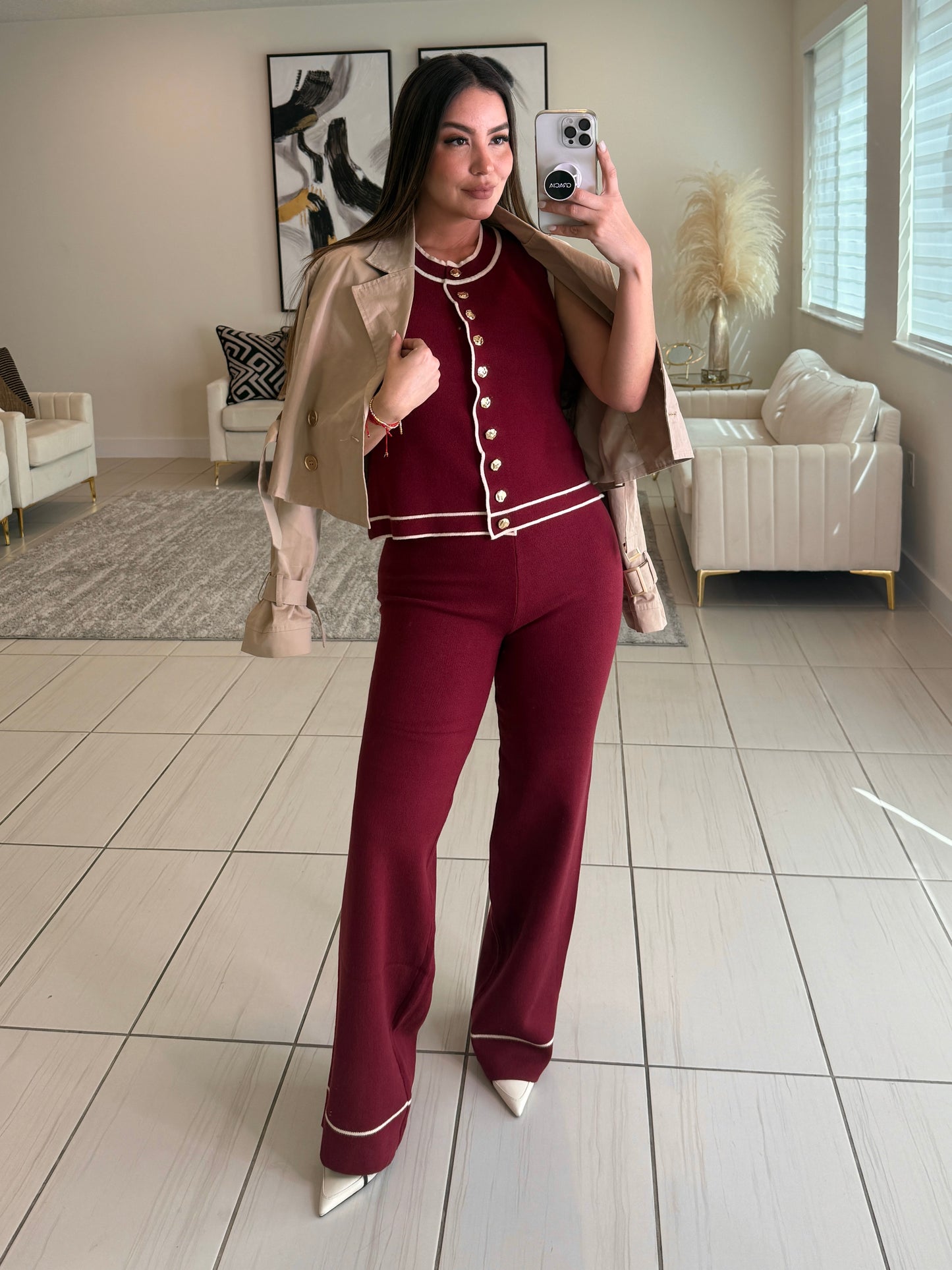 Divine Knit Red Wine Pant Set