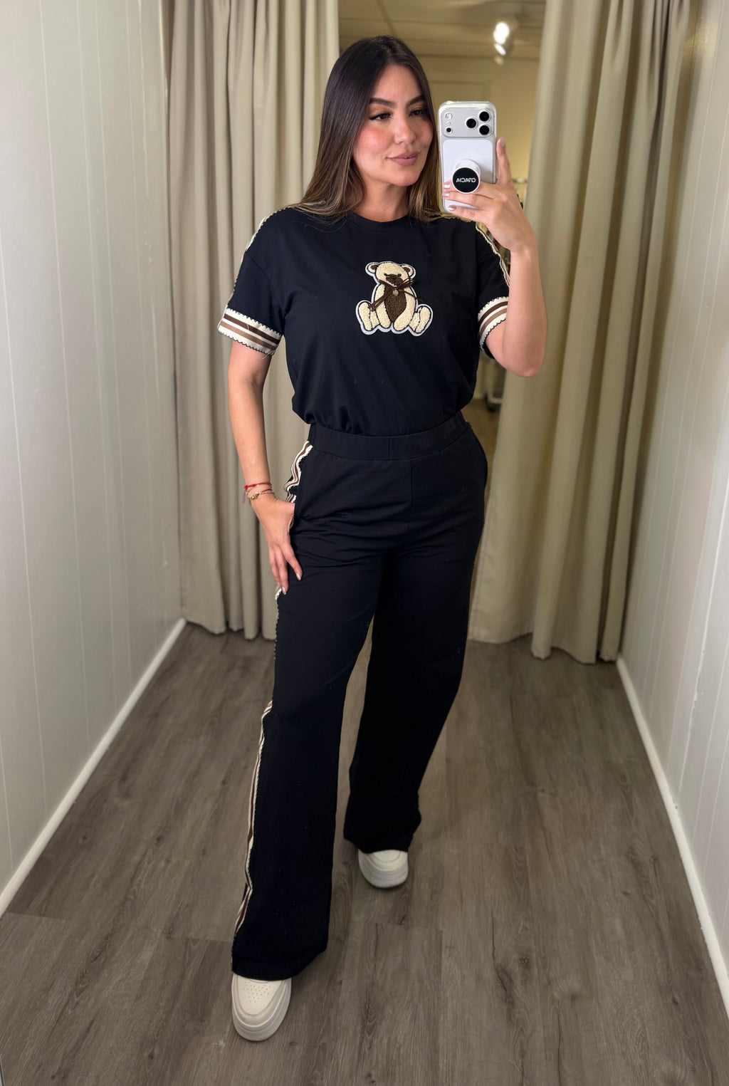 Teddy Stripe Black Pant Set