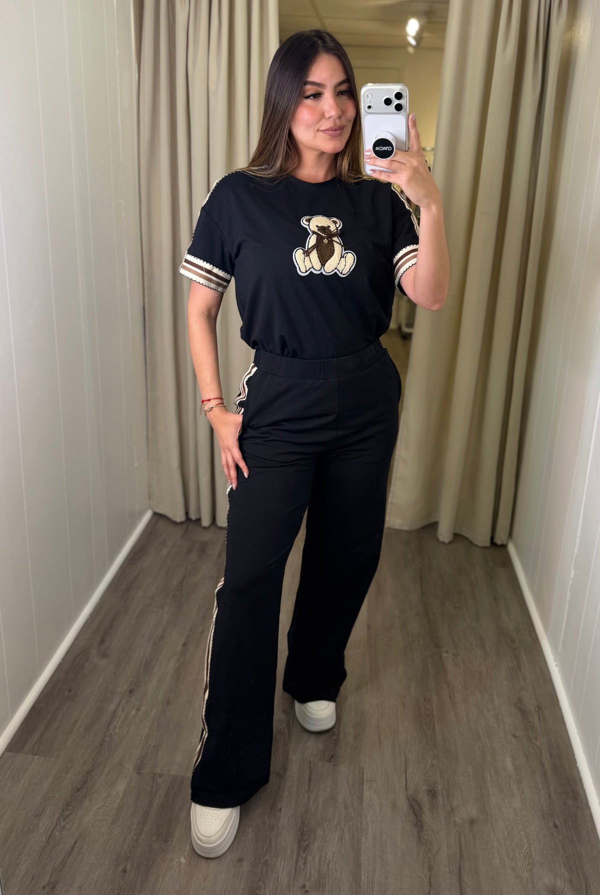 Teddy Stripe Black Pant Set