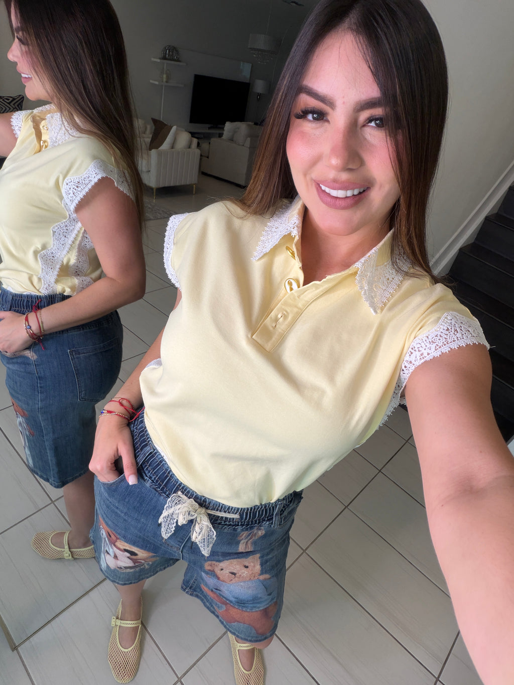 Charming Embroidery Yellow Top