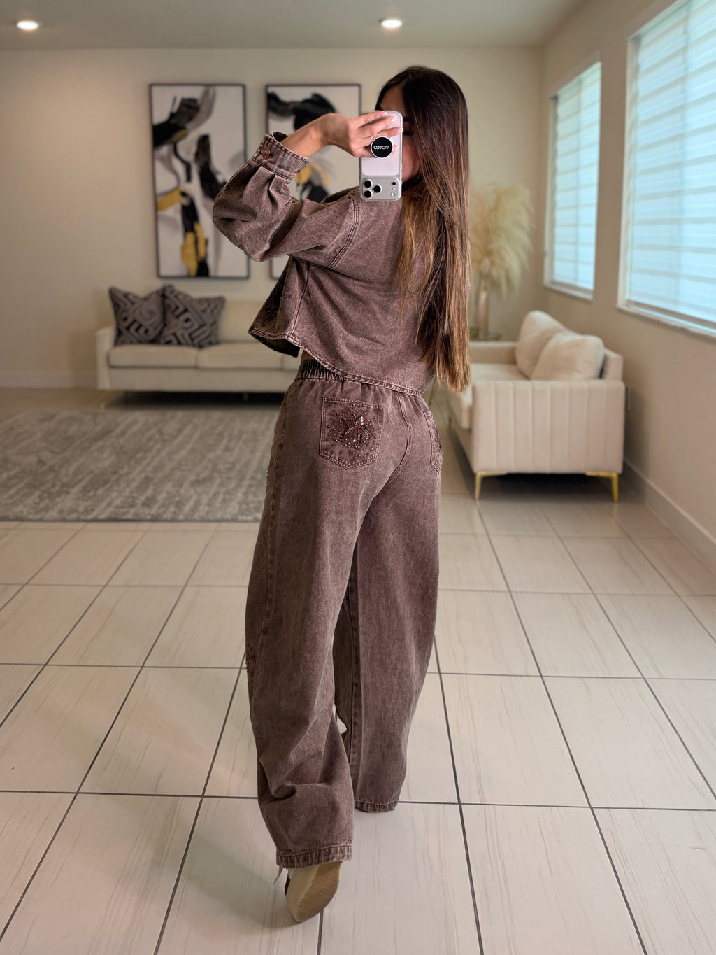 Stars Allure Brown Denim Pant Set
