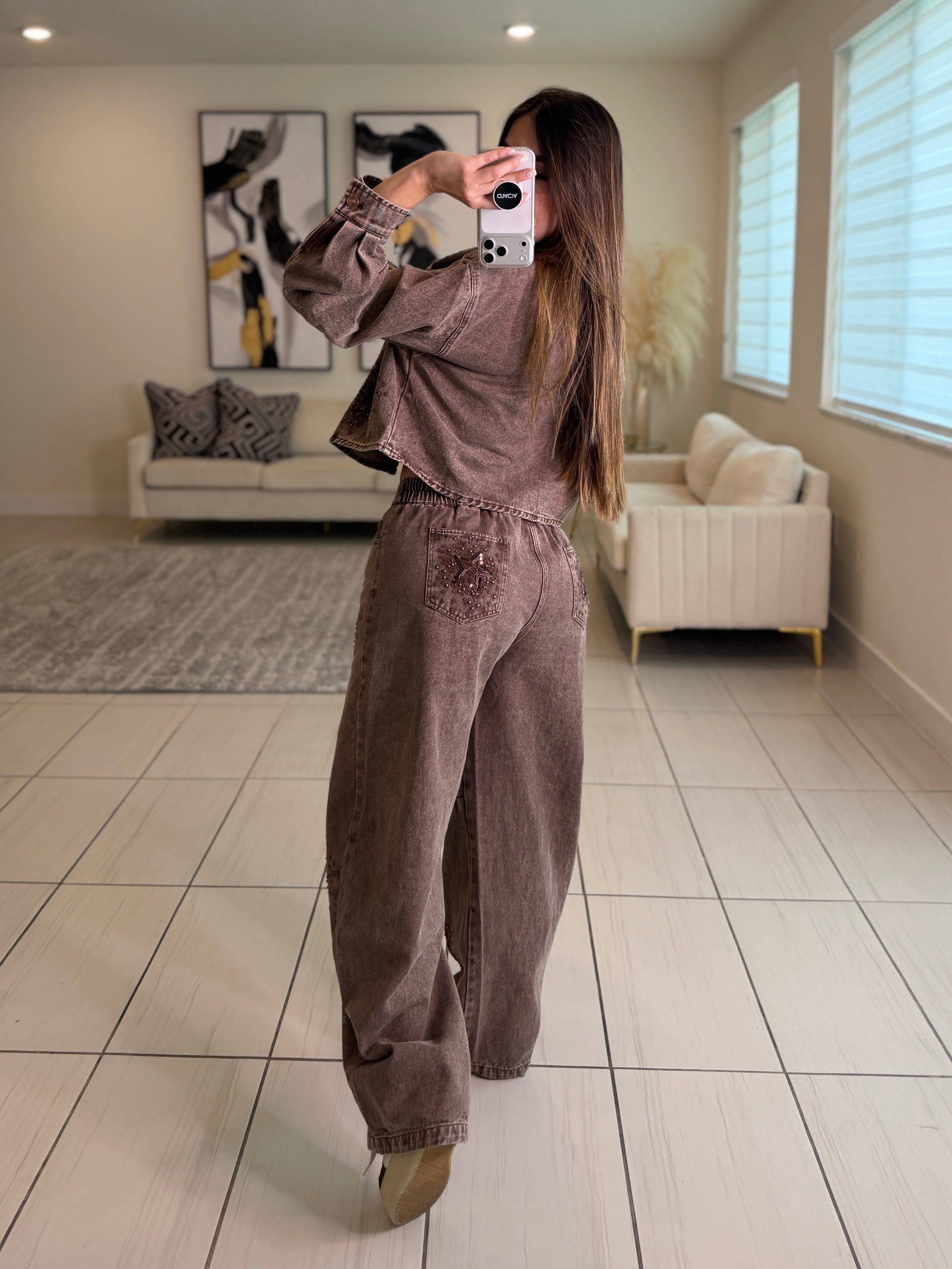 Stars Allure Brown Denim Pant Set
