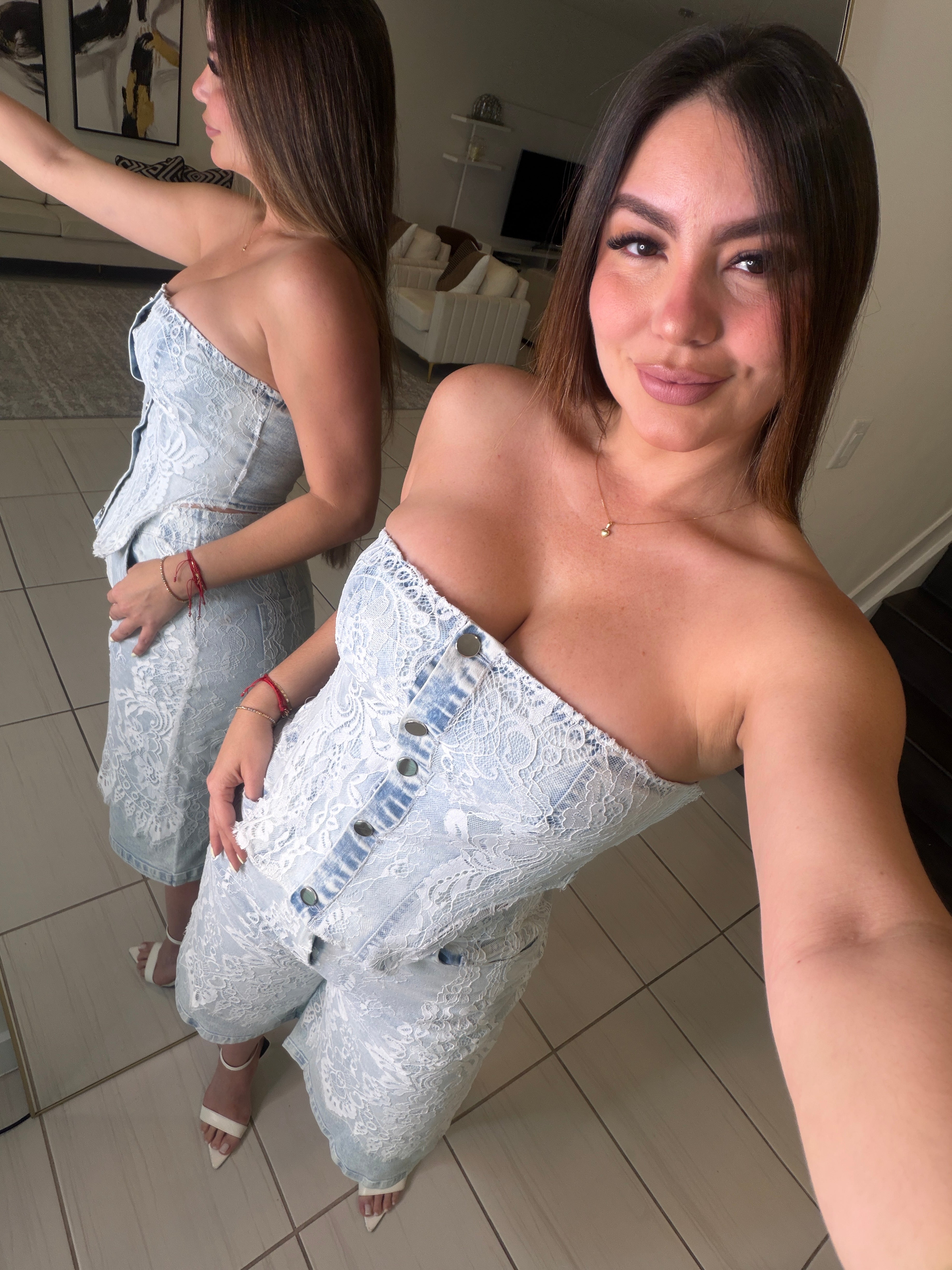 Power Muse Denim Lace Shorts Set