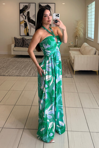Cosmic Palms Green Maxi Dress