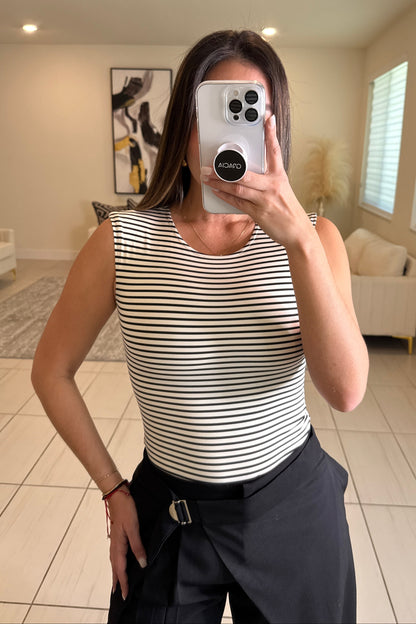 Horizontal Stripes White and Black Bodysuit