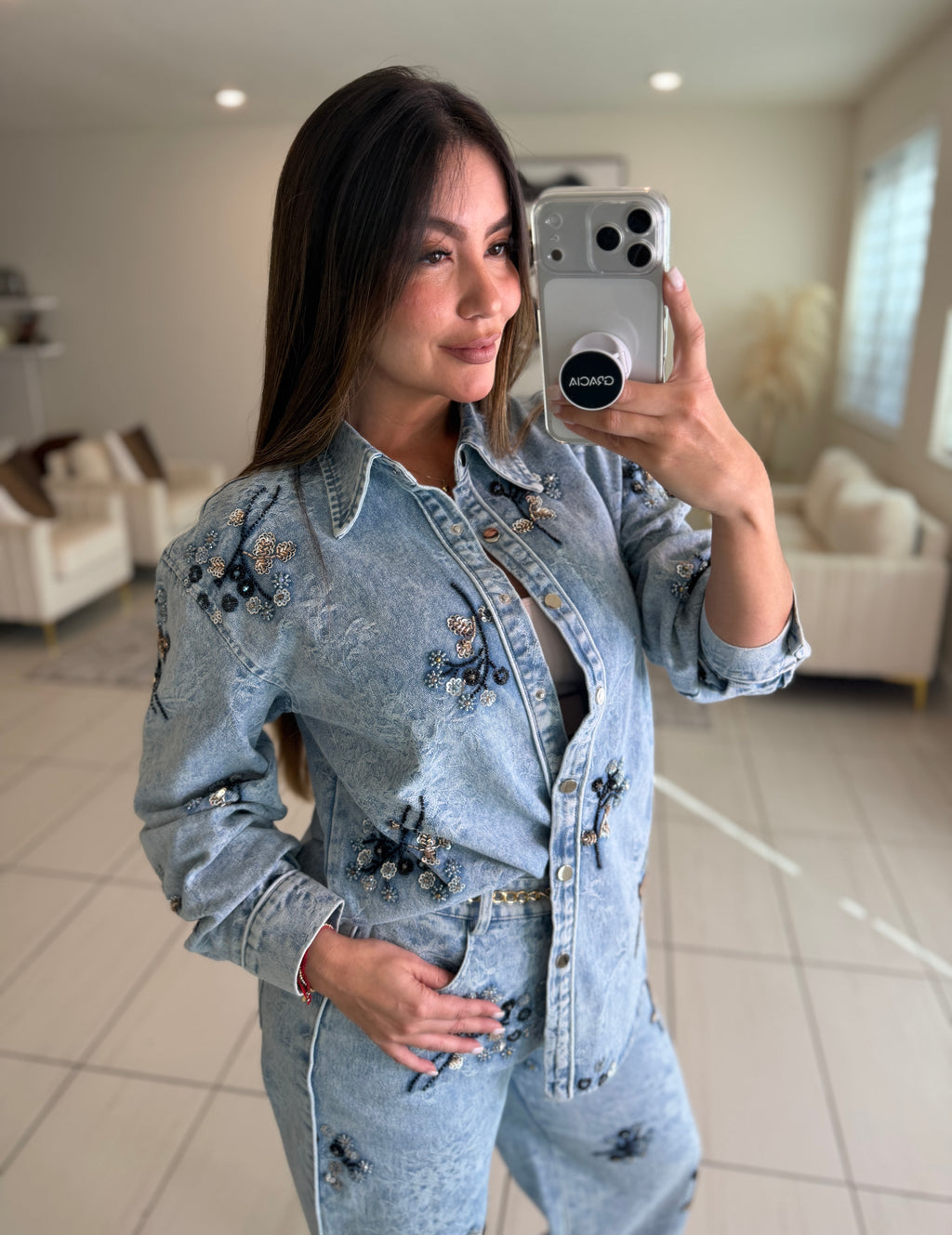 Perfect Details Denim Pant Set