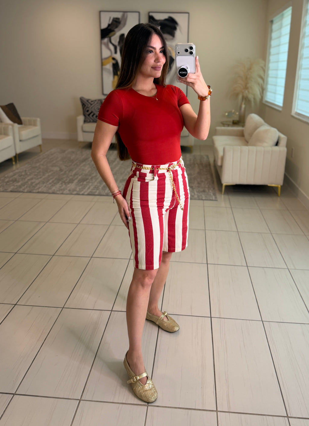 Divine Striped Red and Beige Set