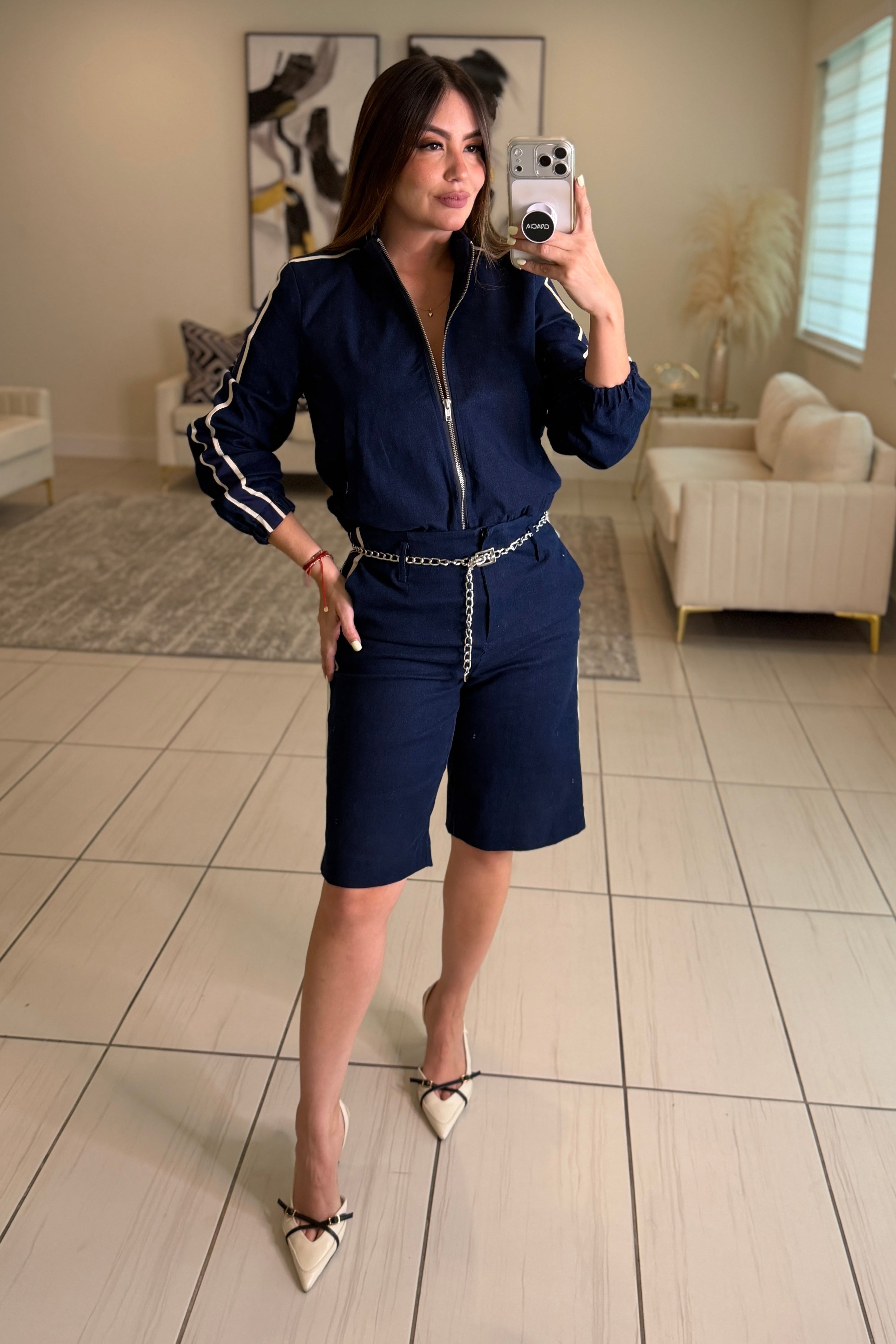 Linear Attraction Navy Blue Bermuda Set