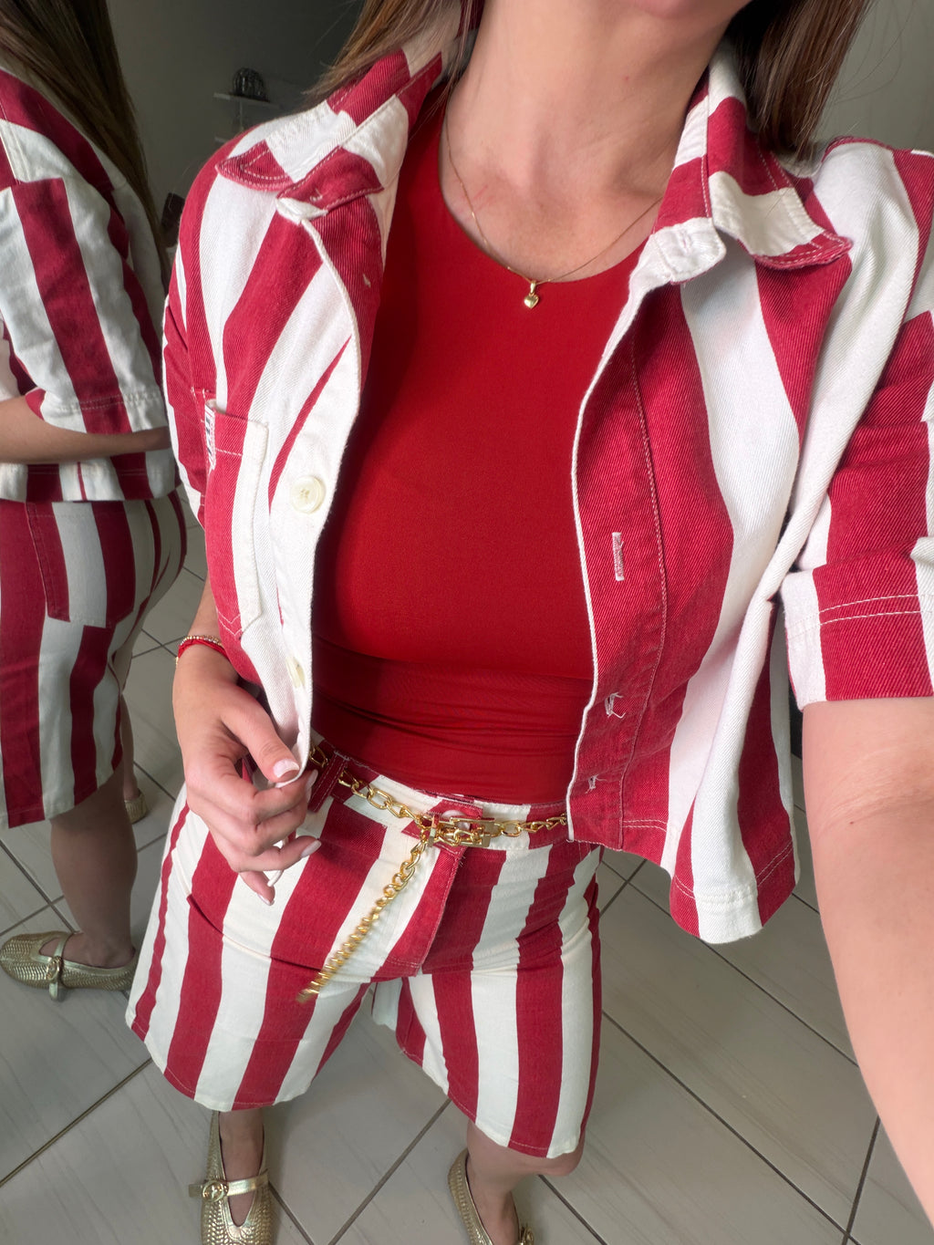 Divine Striped Red and Beige Set