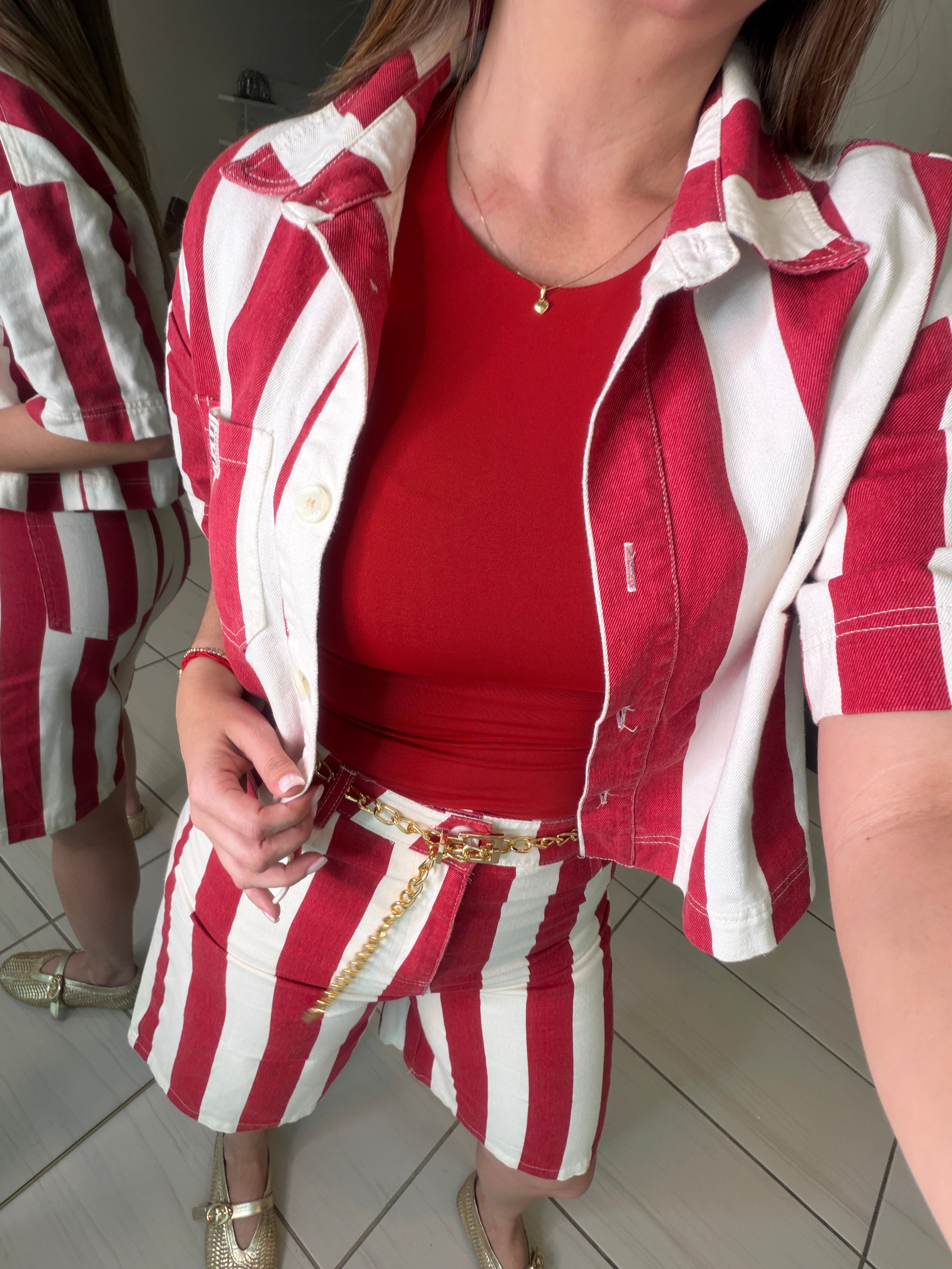 Divine Striped Red and Beige Set