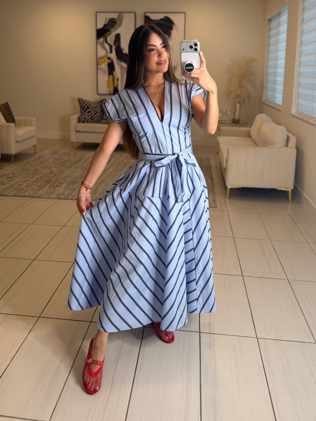 Radiant Stripes Blue Midi Dress
