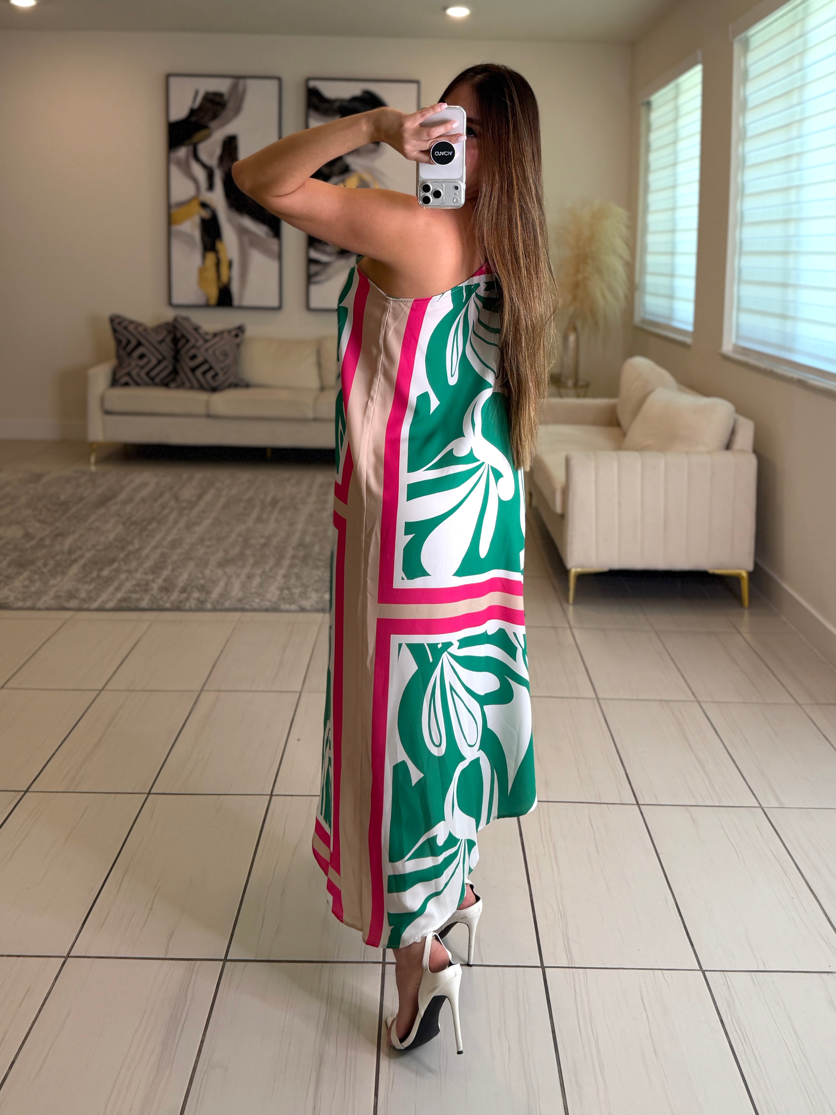 Whispered Romance Floral Green Dress