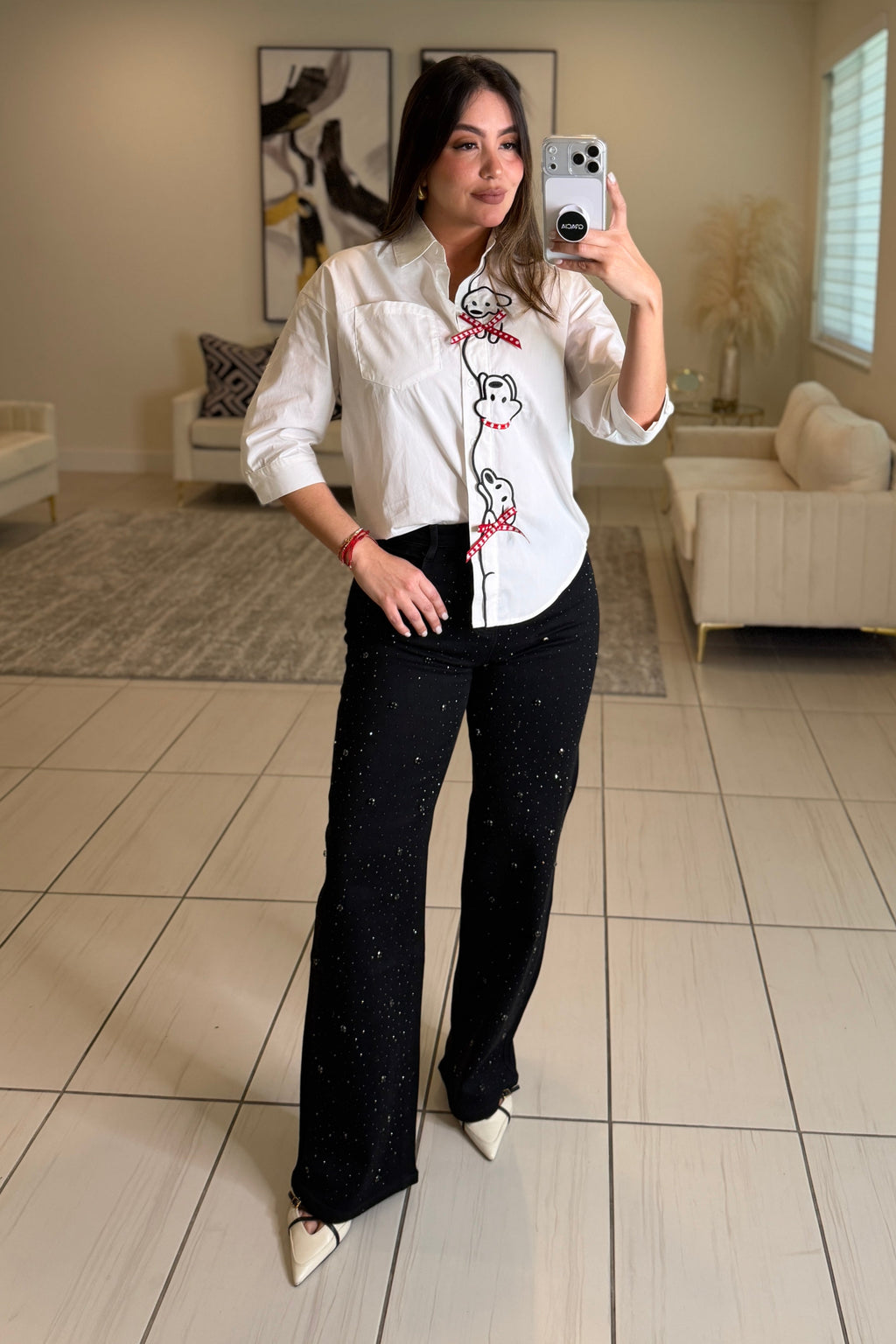 Divine Rhinestones Black Denim Pants