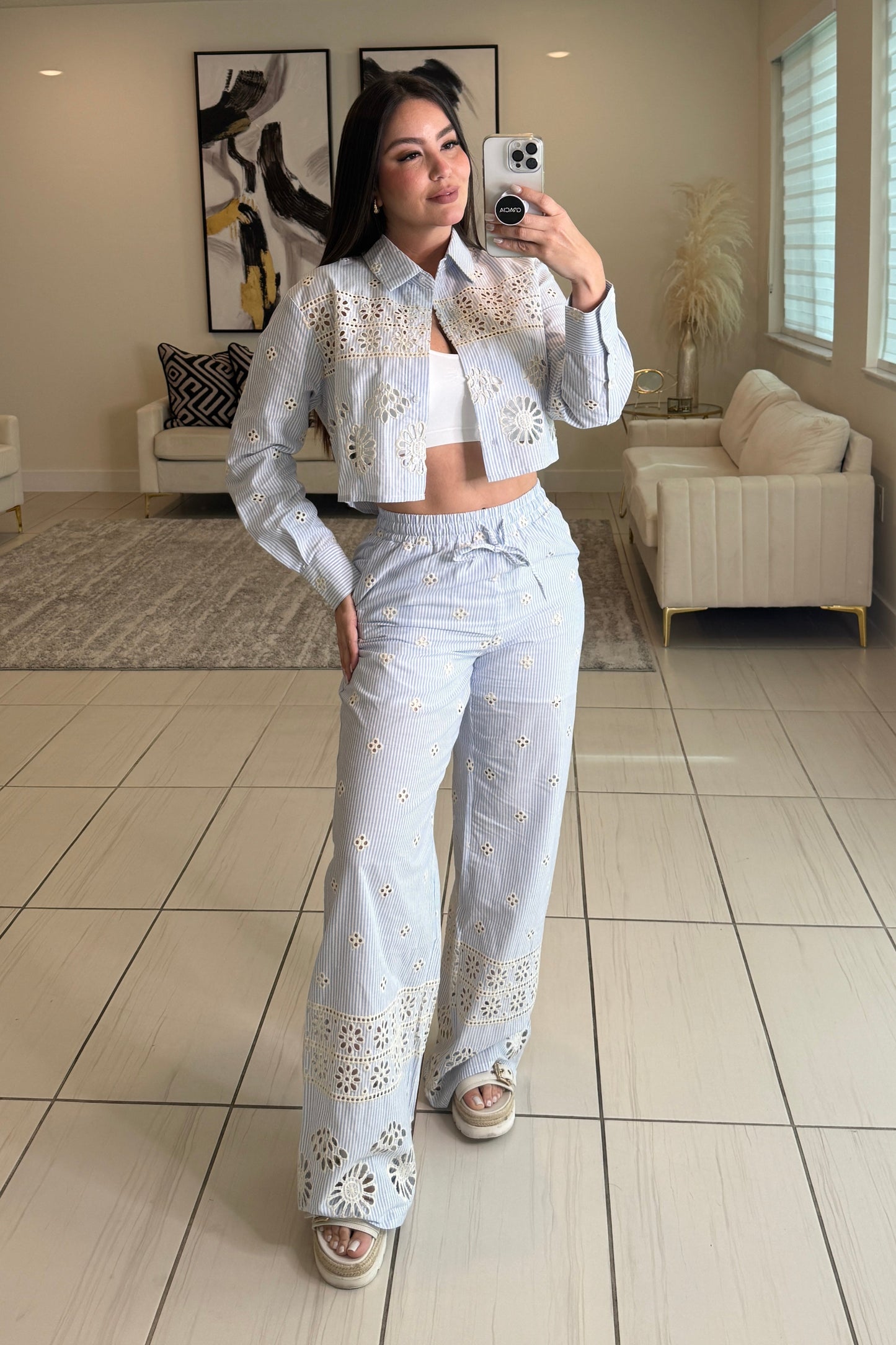 Sundown Ease Stripes Blue Pant Set